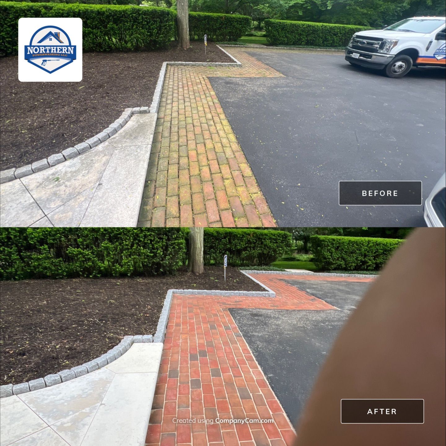 Brick paver clean, sand and seal.  using Algaecide, soft wash soap by Northern Power Washing LLC.