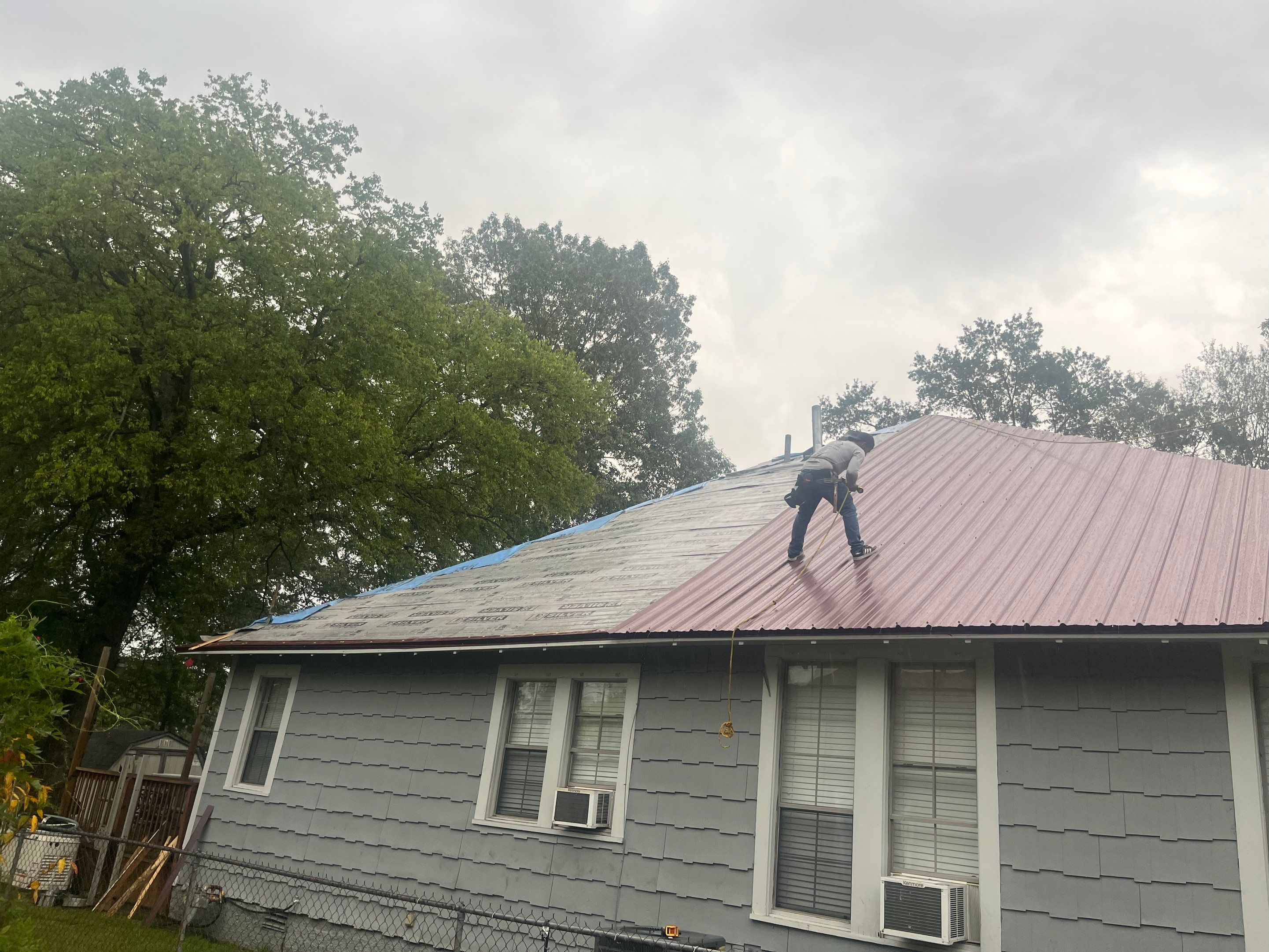 Residential Metal Roof Replacement using Reed's Metals: Colored Residental Panel (Burgundy) by Hostetler Roofing