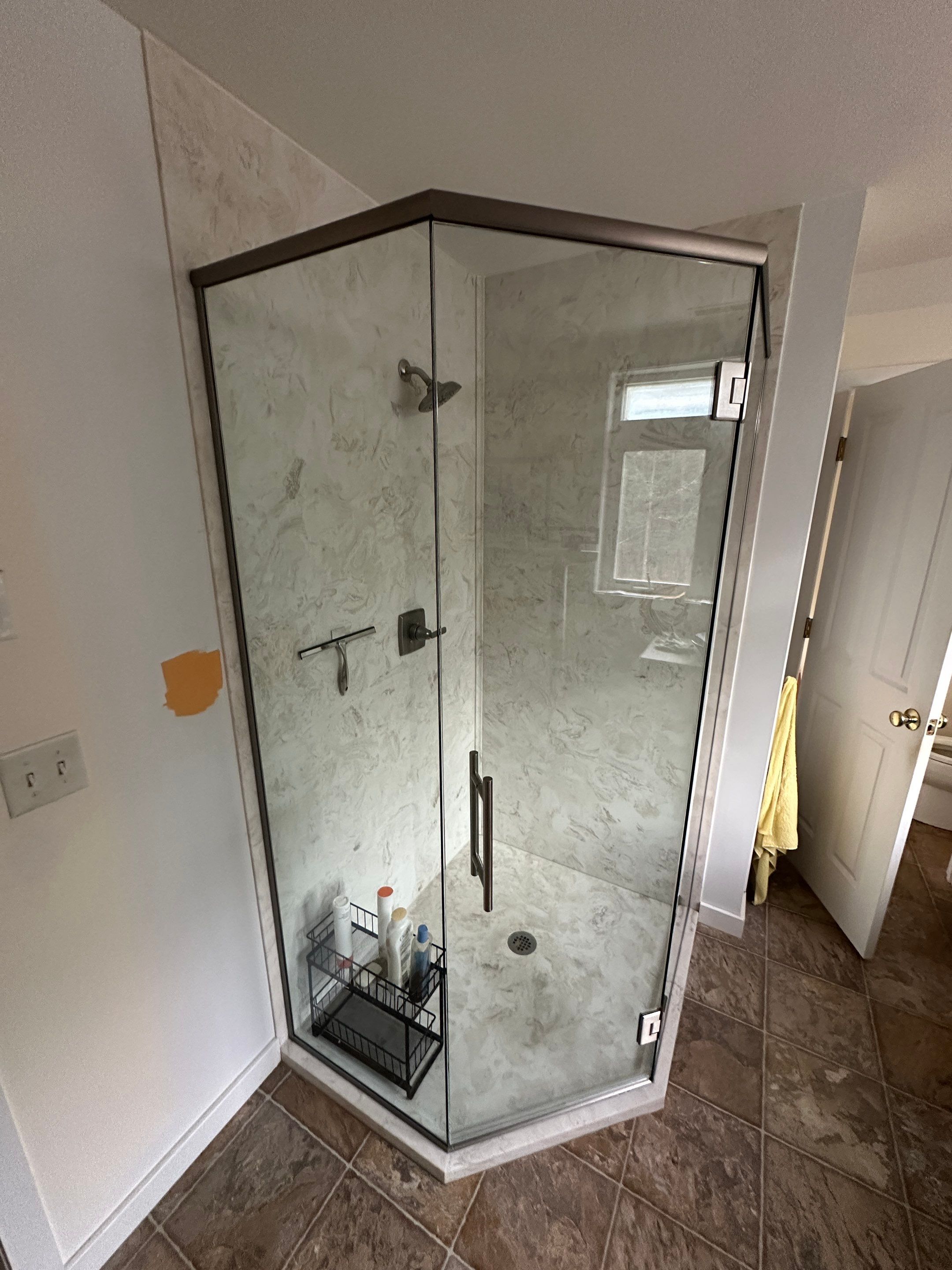 Solid Surface Neo Angle Shower by Renovatic LLC