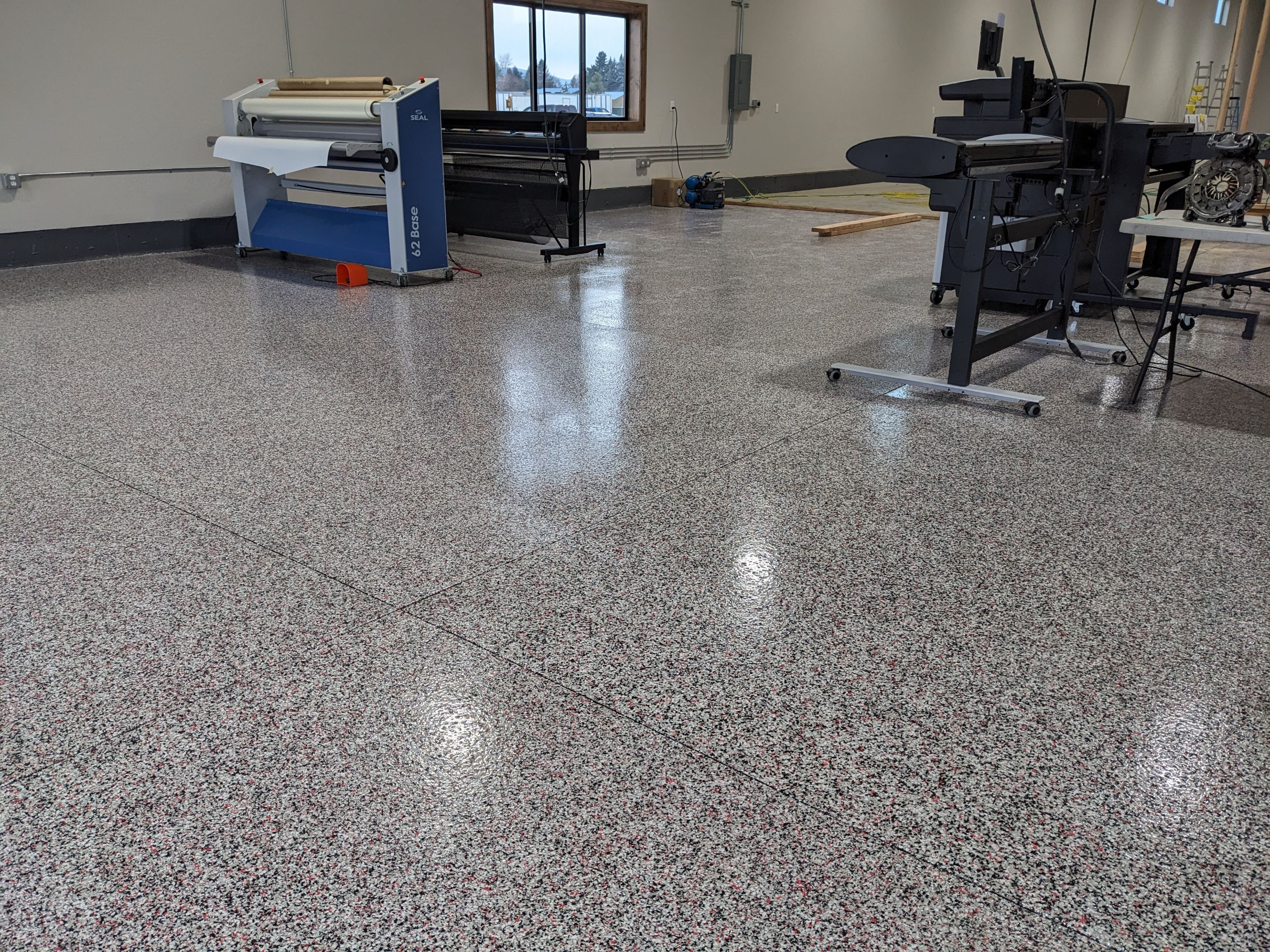 Maximum Exposure Commercial Floor using Domino w/ 5% Cherry Bomb Red  by Croc Coatings, LLC