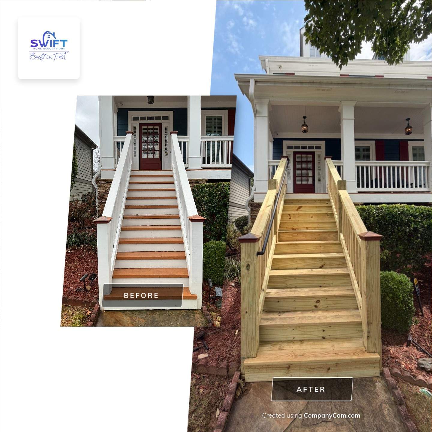 Pressure-Treated Wood Front Porch Stair Reconstruction in Atlanta by Swift Home Renovations