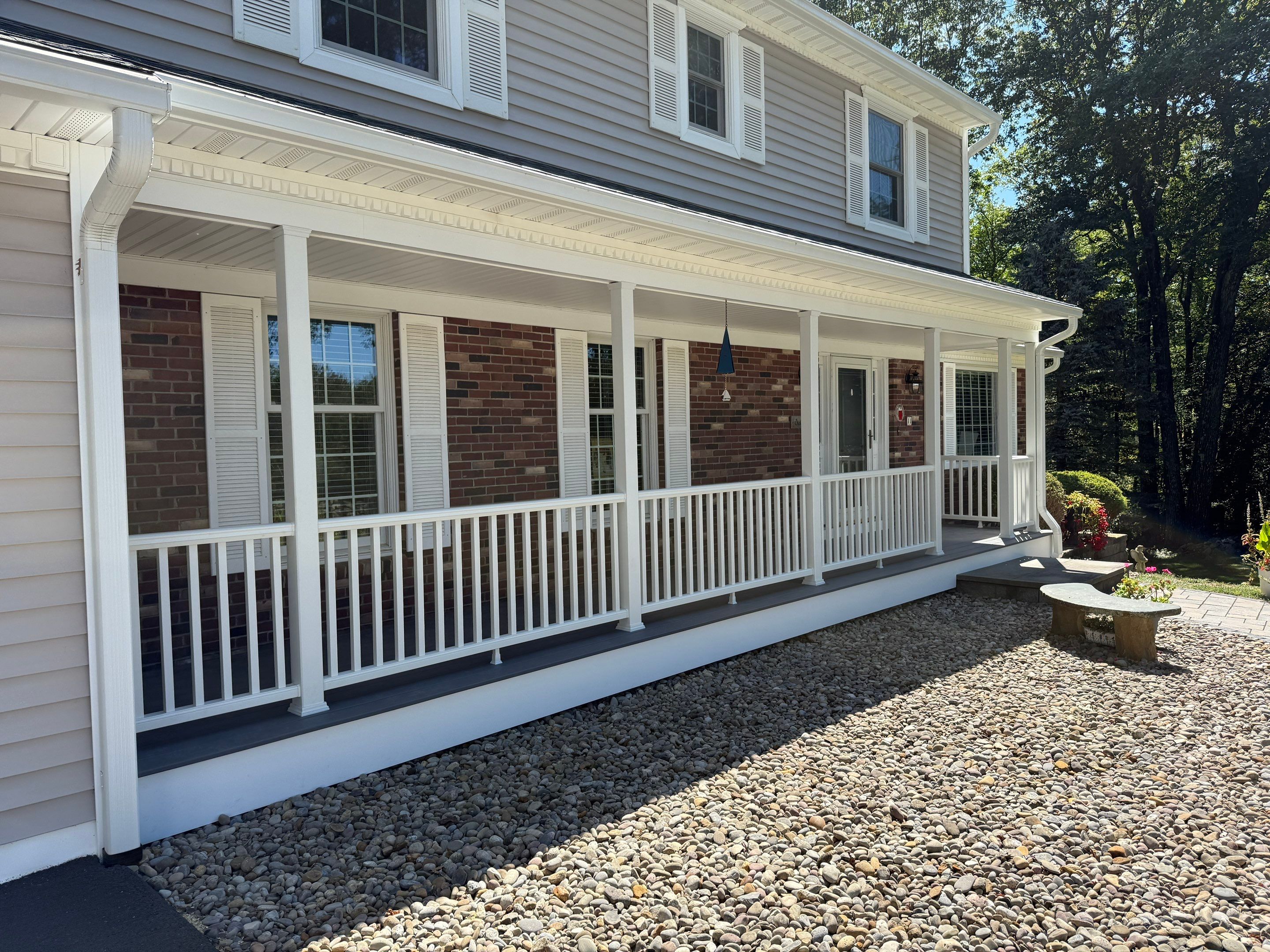 Replacement of front and back decks using Trex Lineage Island mist and Trex Lineage Rainier by DiGiorgi Roofing and Siding Inc