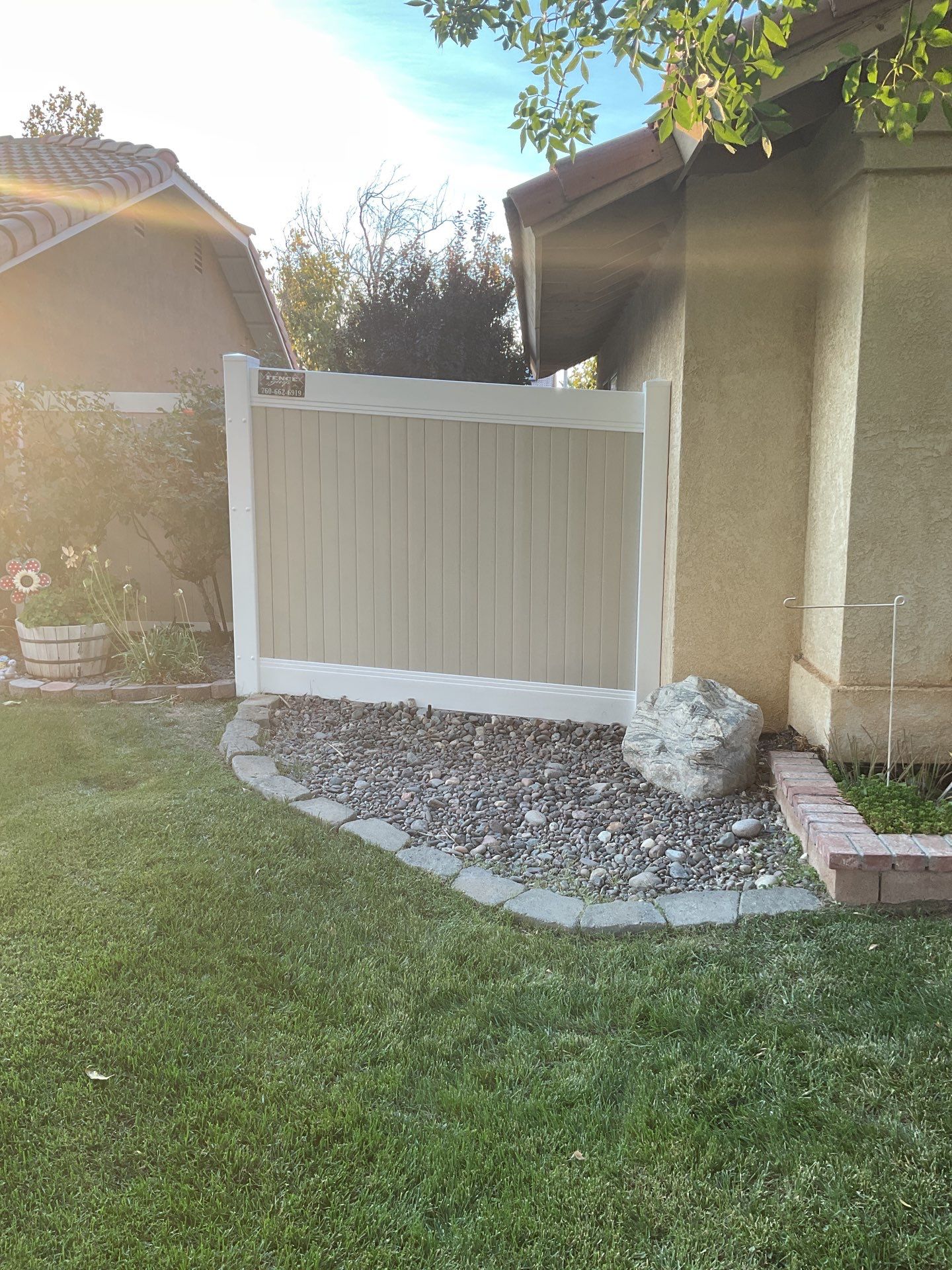 6ft White and Tan Privacy Vinyl  by Fence Guys Inc. 