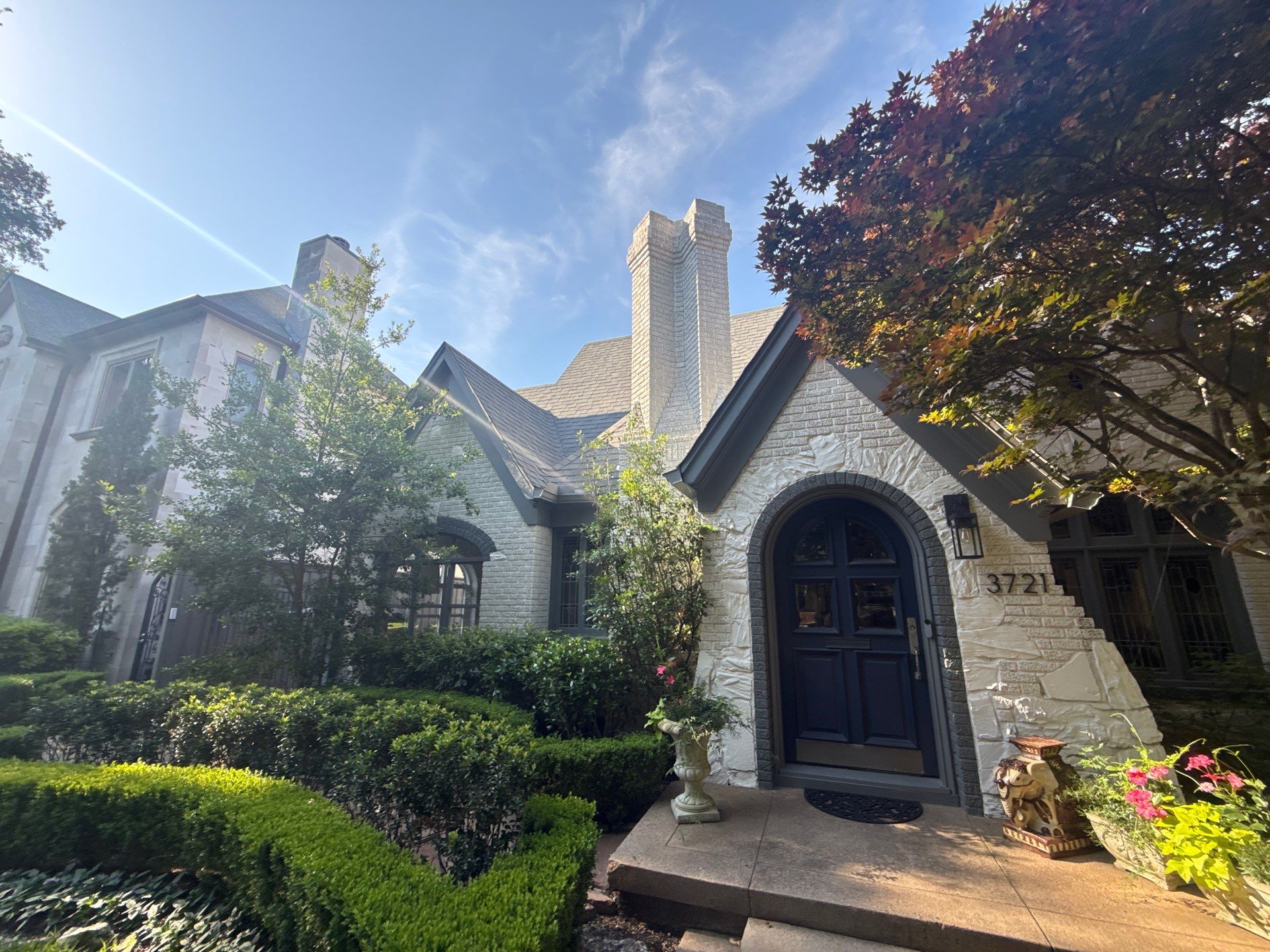 Residential Gutter Installation and Exterior Maintenance for Dallas White Brick Home by First Out Roofing 