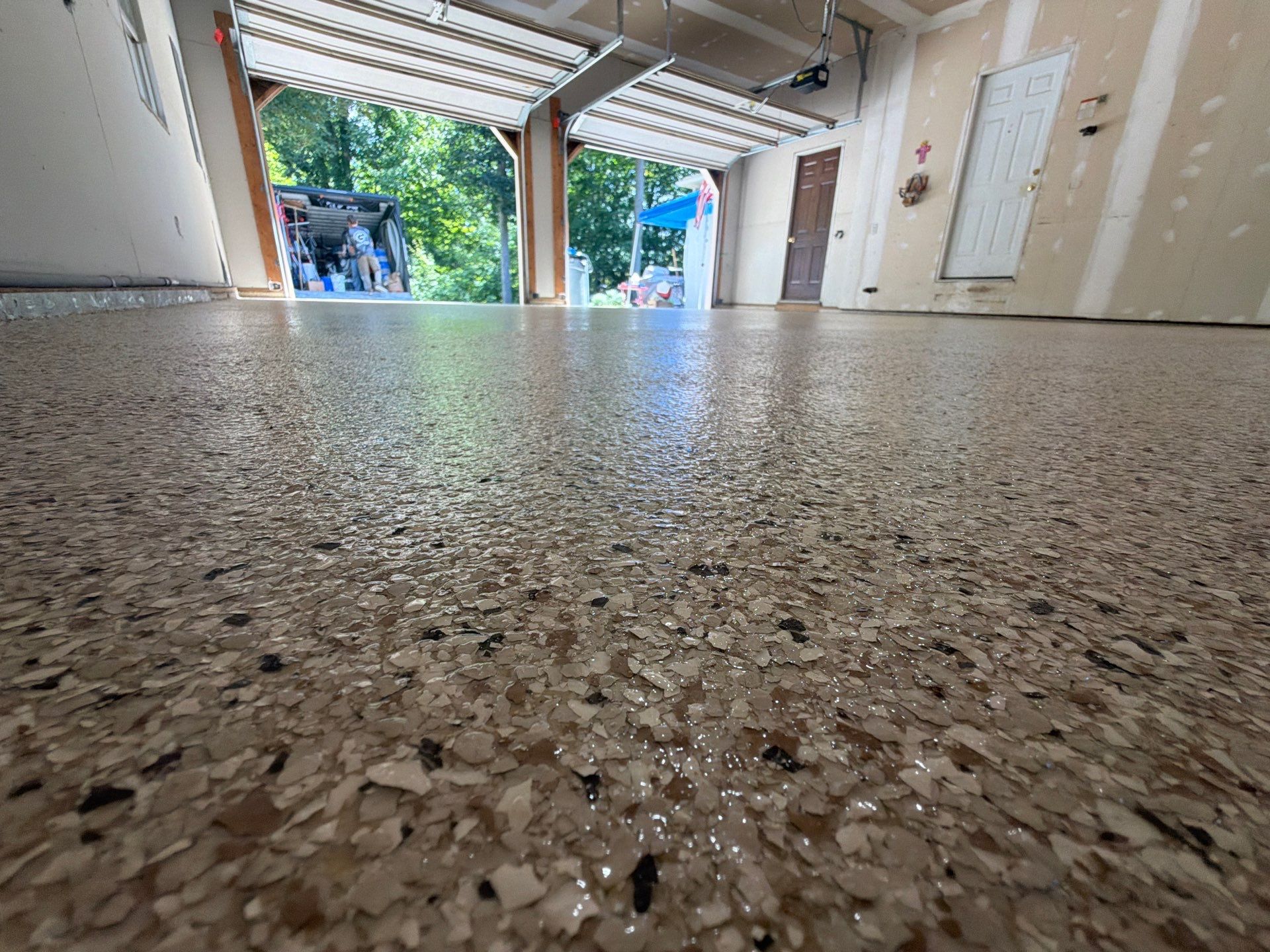 Garage Epoxy Floor Coating with Speckled Flake Finish in Fruitport by Gordon Painting
