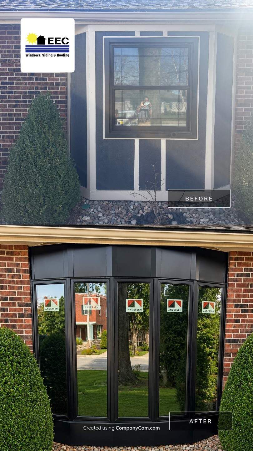 Black Andersen Window Installation and Bay Window Upgrade in Kansas City by EEC Windows, Siding & Roofing