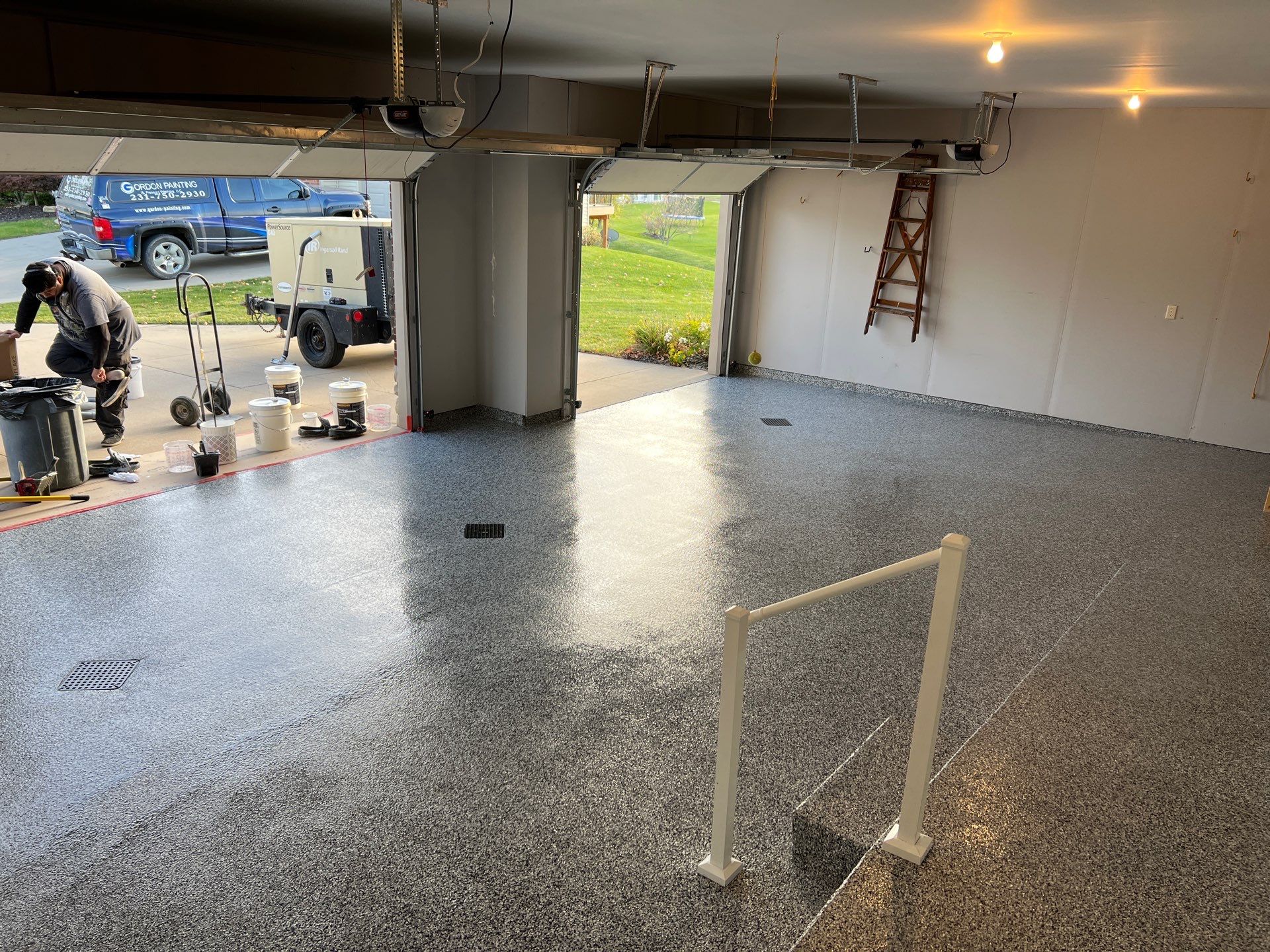 Custom Grey Speckled Epoxy Floor Installation in Grand Rapids by Gordon Painting