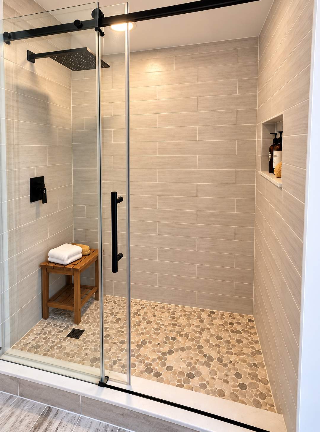 Modern Farmhouse Bathroom Remodel with Custom Walk-In Shower & Soaking Tub by Remodel Now