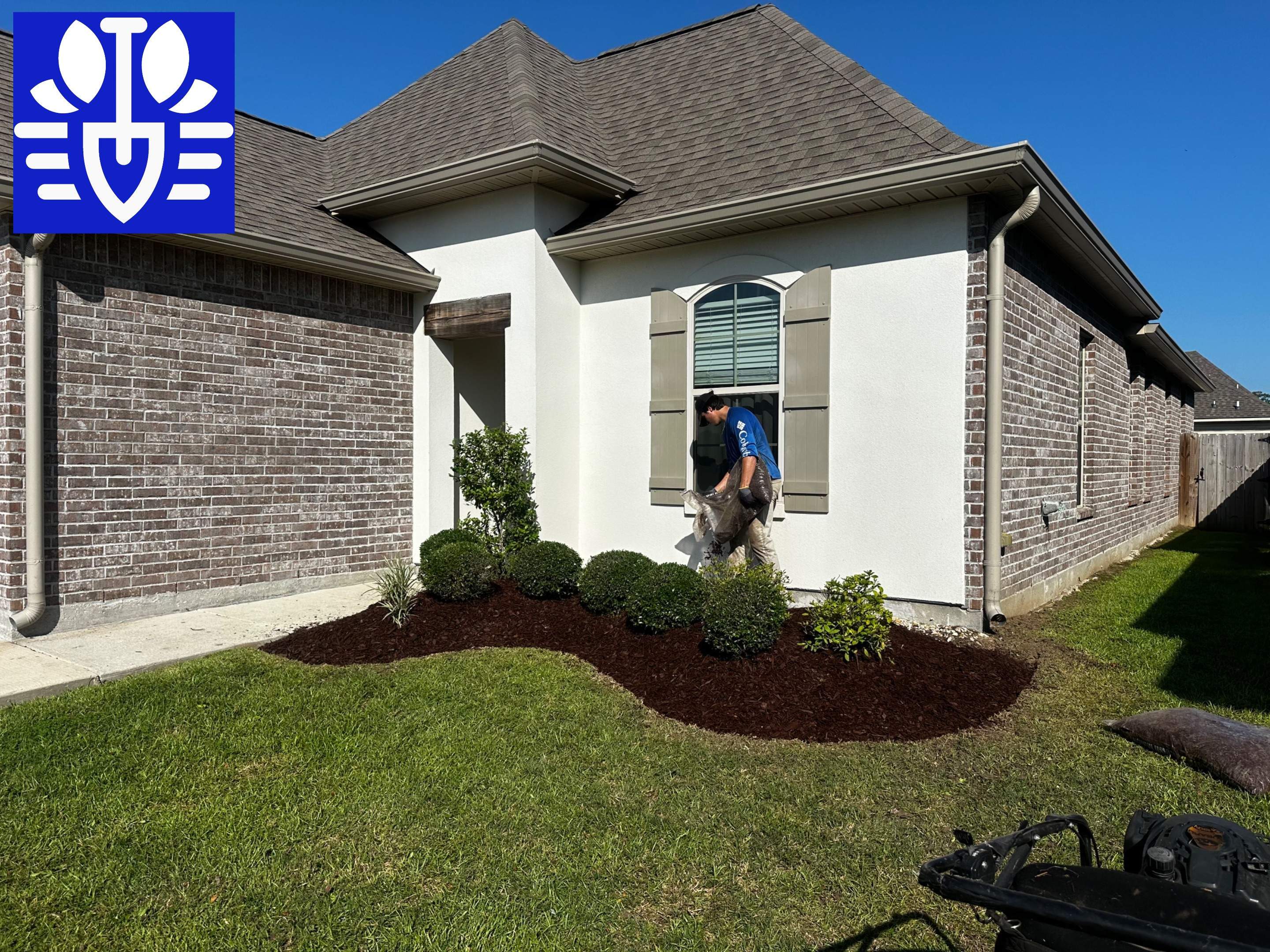 LANDSCAPE SERVICES: DEMO / BED PREP / CUT IN BED EDGES / MULCH INSTALL using BROWN MULCH "BARK BRITE" by CutScape, LLC.