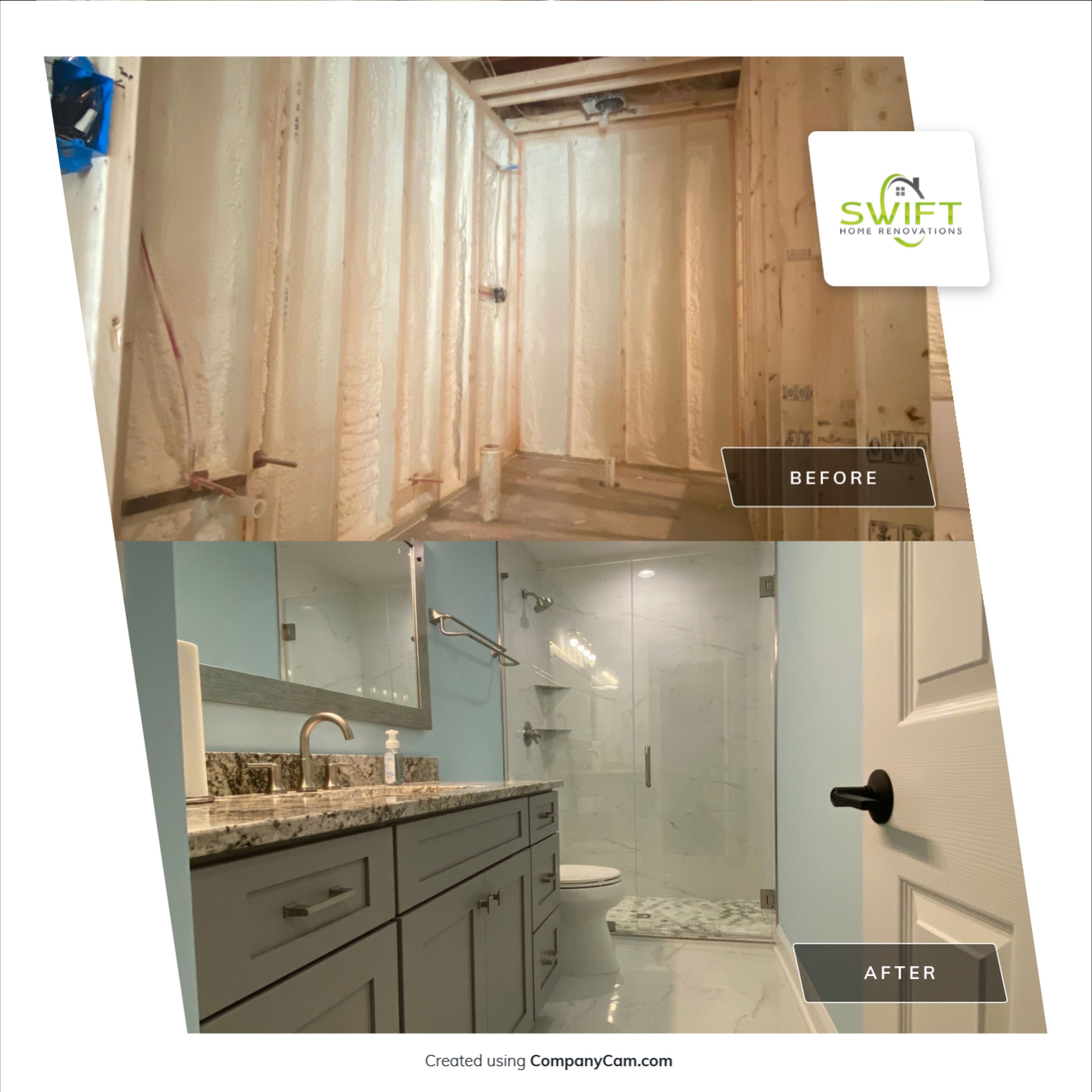 Marietta Basement Remodeling Featuring Custom Wet Bar and Marble Shower by Swift Home Renovations
