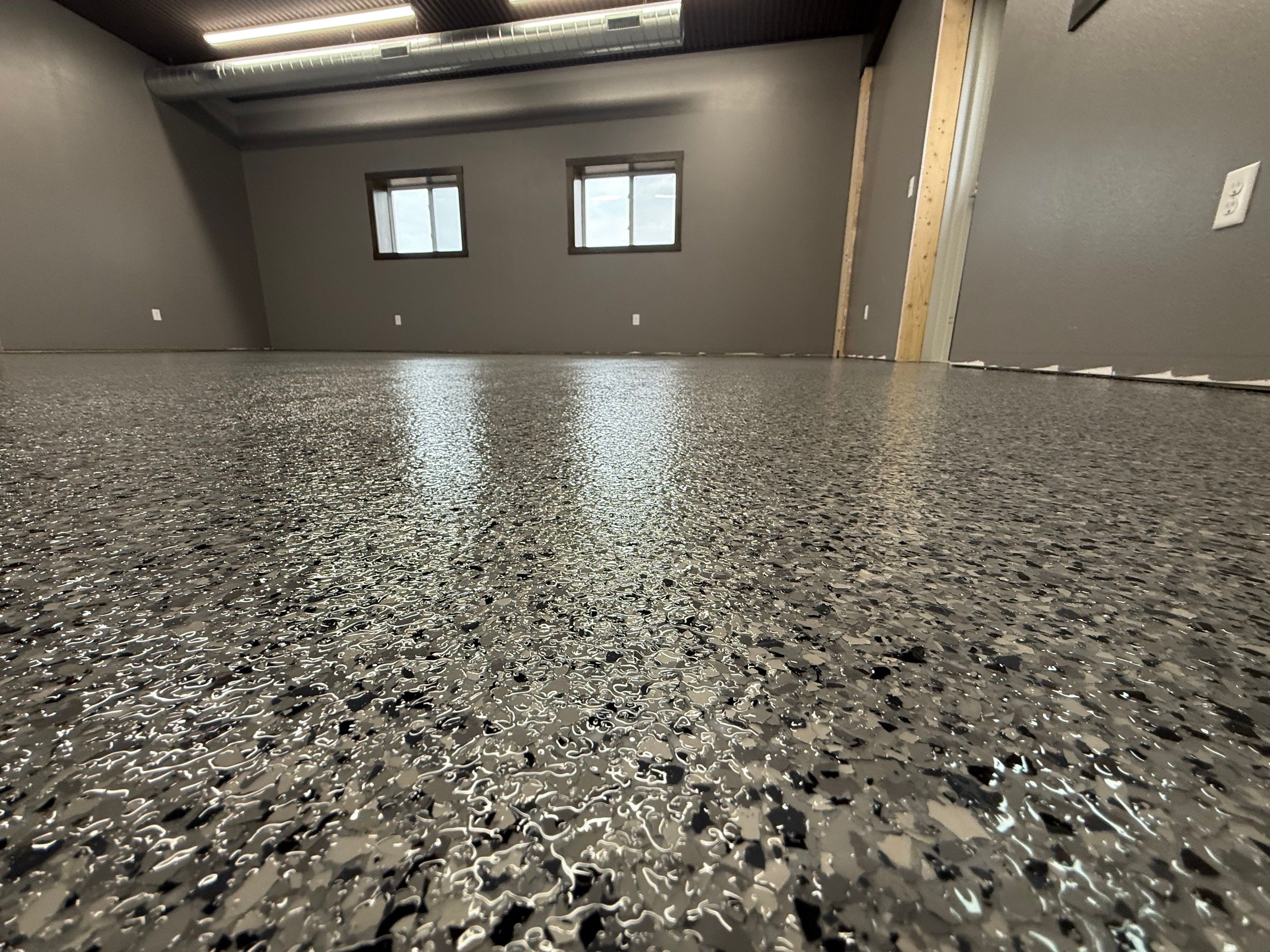 Nightfall Flake Floor Coating Installation in Draper by Select Painting, Coatings & Garage Cabinets