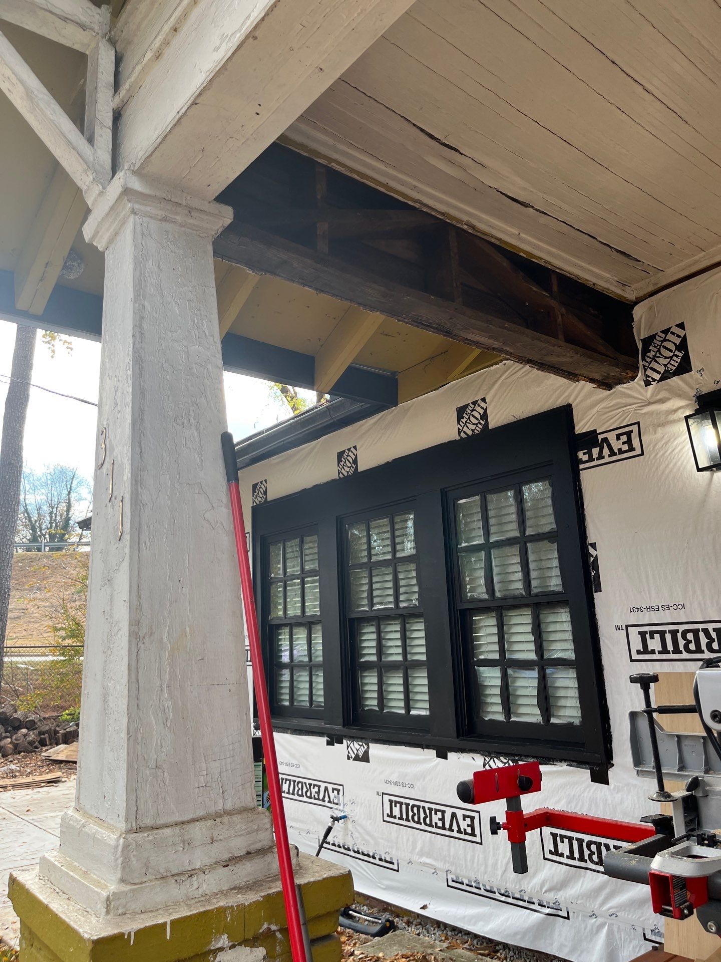 Cedar Tongue & Groove Porch Ceiling Installation Plus James Hardie Siding Replacement by Nelson Exteriors 