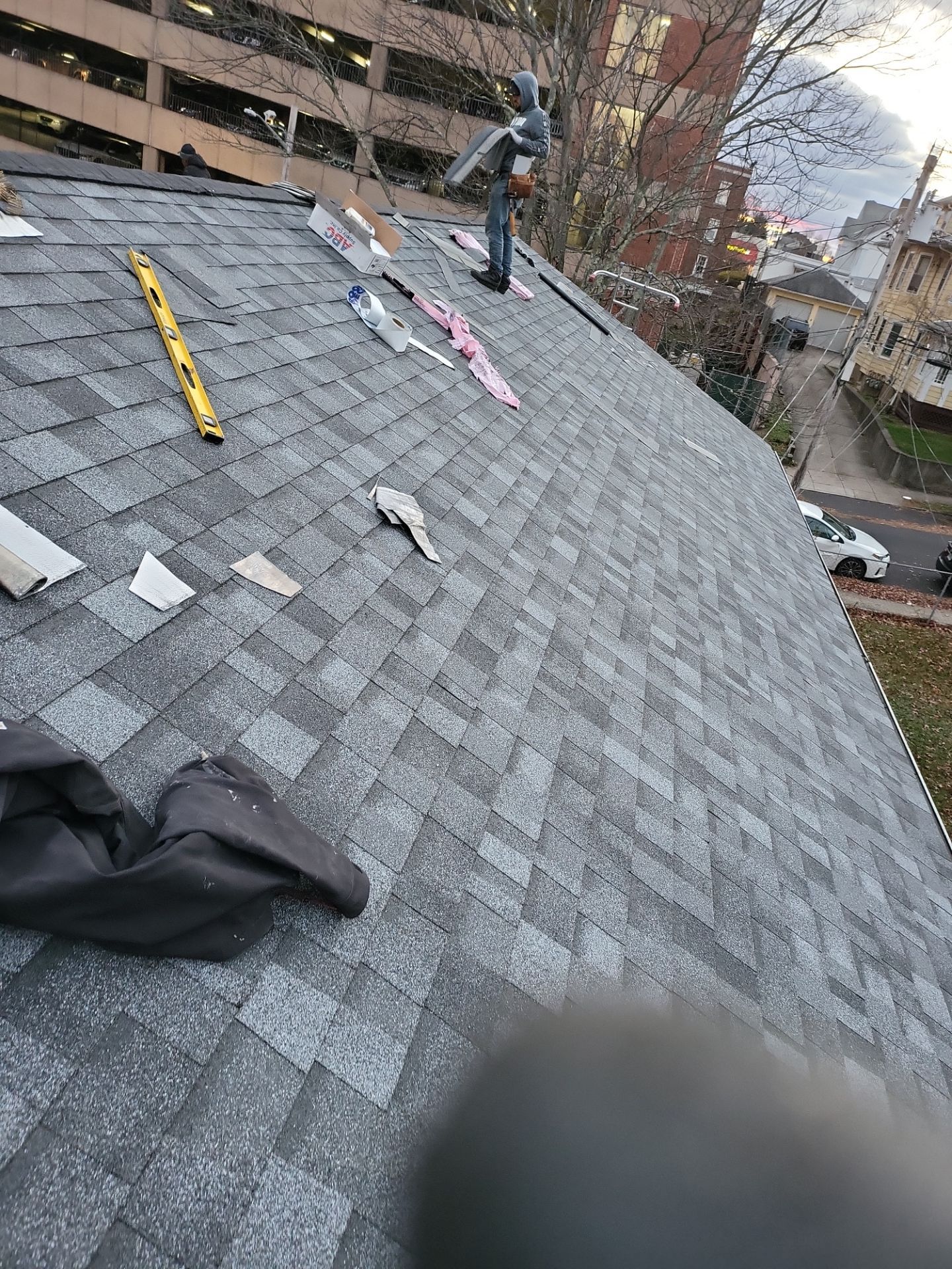 Residential Roofing Installation using Owens Corning TruDefinition Slatestone Gray by A Plus Exterior