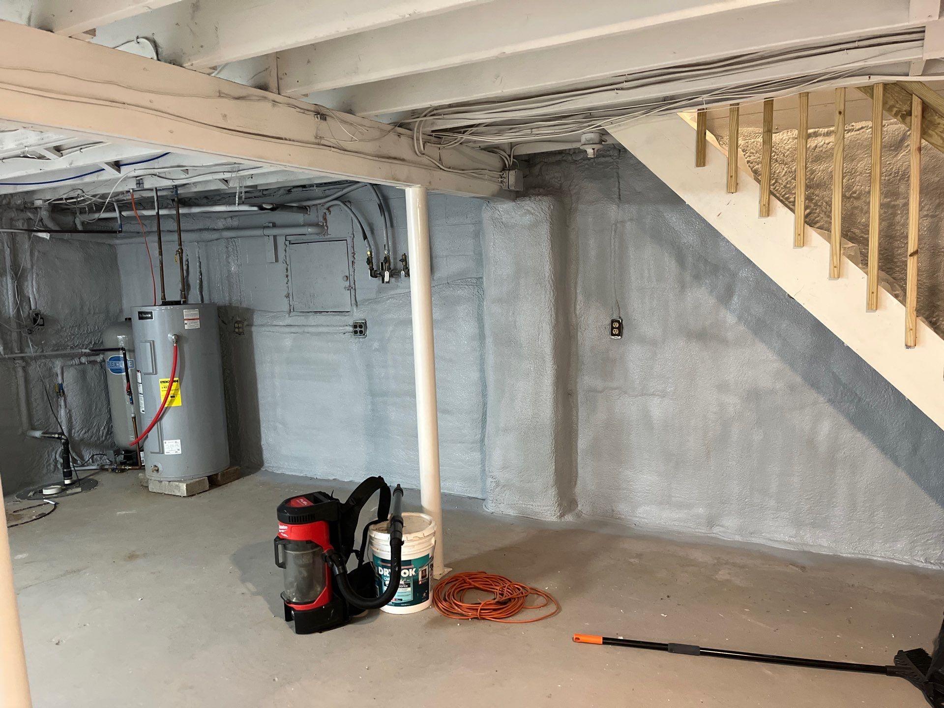Basement Exterior Walls using Closed Cell Spray Foam by NYS Foam & Energy