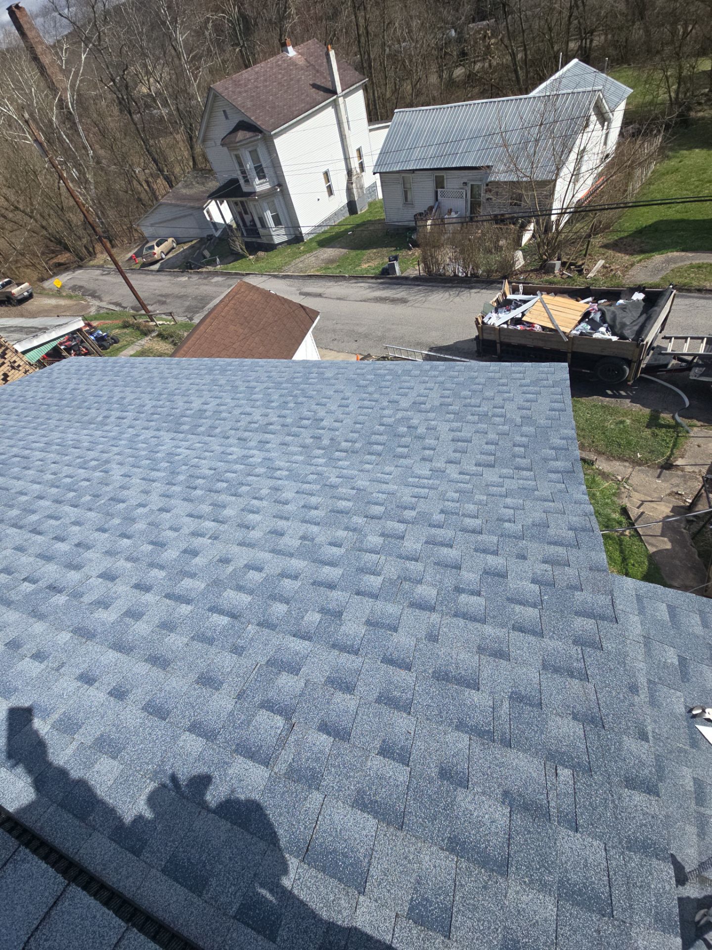 Residential Roofing Installation using GAF Timberline HDZ Biscayne Blue by Rainstoppers Roofing