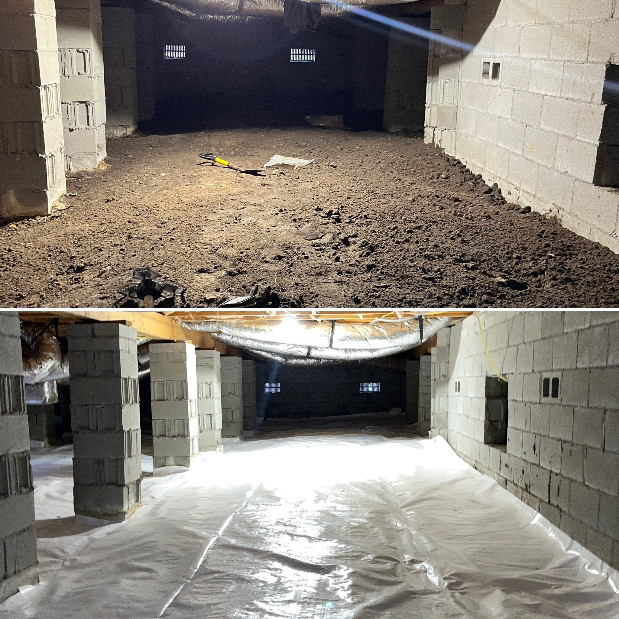 Dehumidifier and Moisture Barrier install with Structural repairs. by Impact Crawlspace