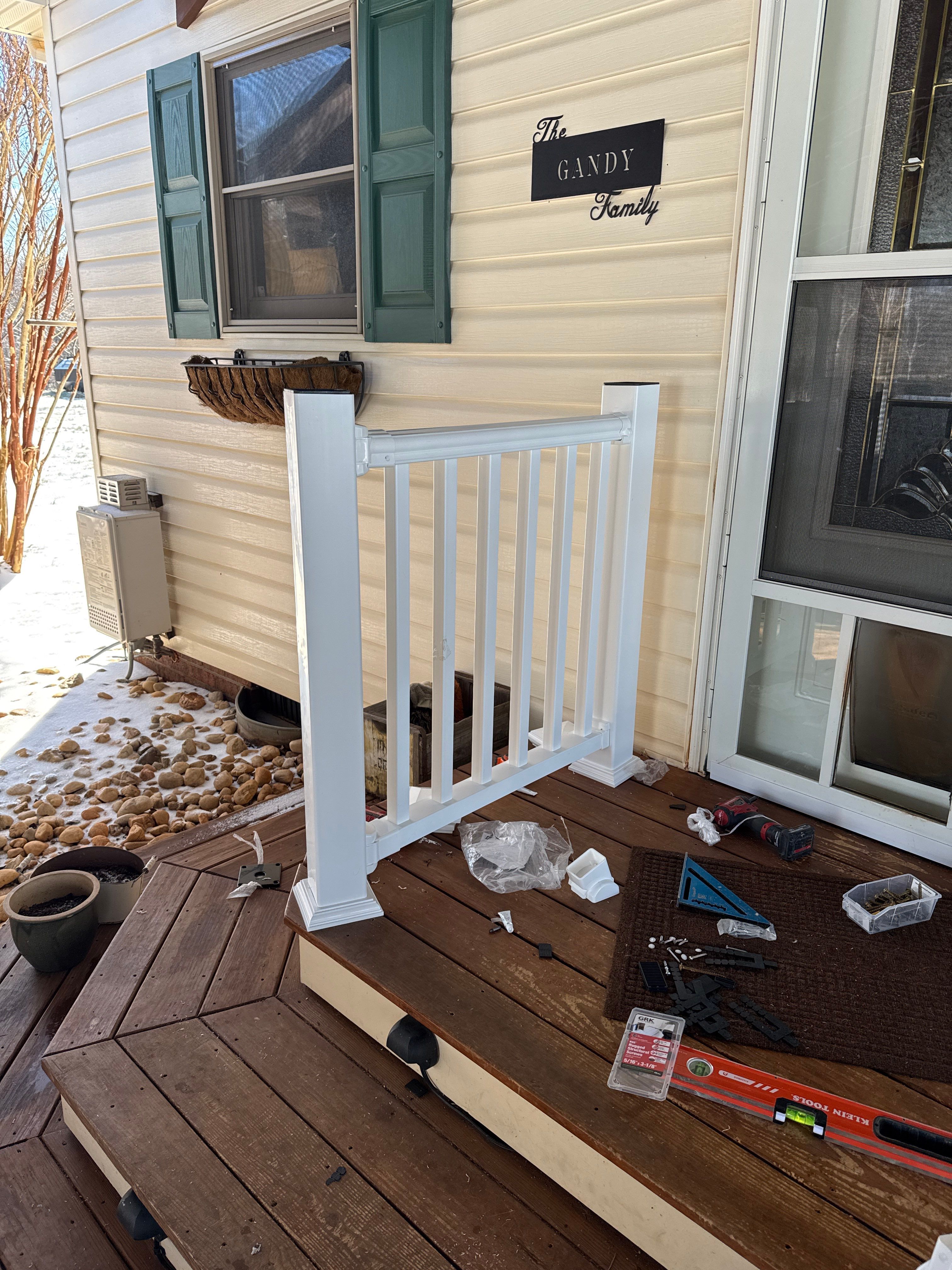 Carport Entry Vinyl Railing Install by A Step Above Handy LLC