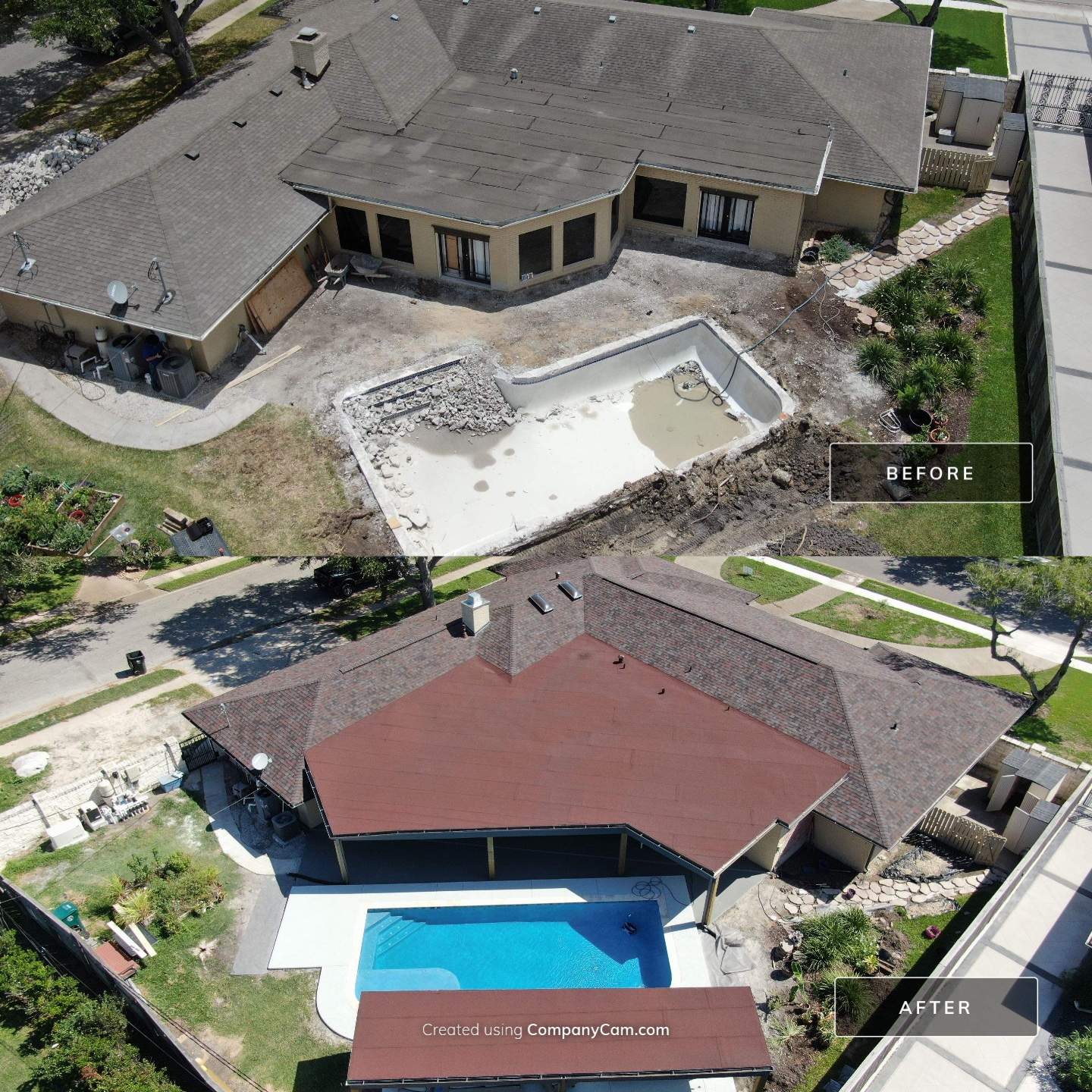 Beautiful pool side build by Bayfront Roofing and Construction