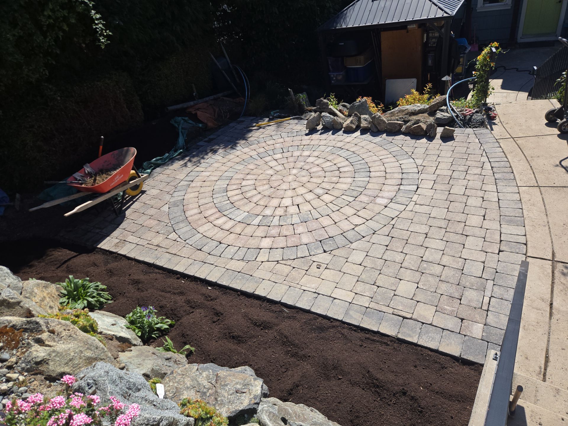 Backyard Transformation — Custom Shed, Paver Patio & Retaining Wall by Habanero Garden and Exterior Care