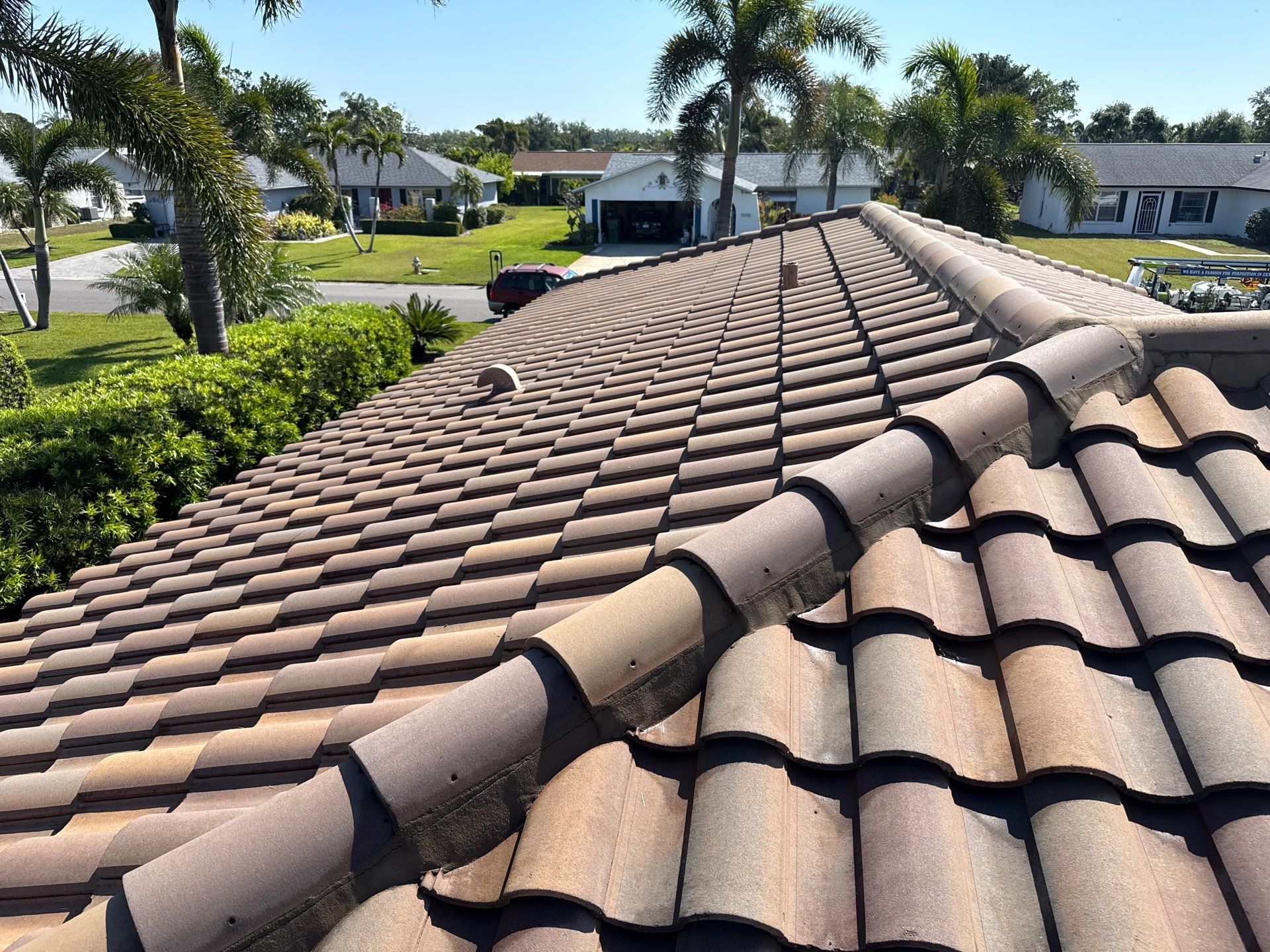 Concrete Tile Roof Cleaning in Village Green – Bradenton, FL | No Walking on Tiles! by Sunshine AquaWash