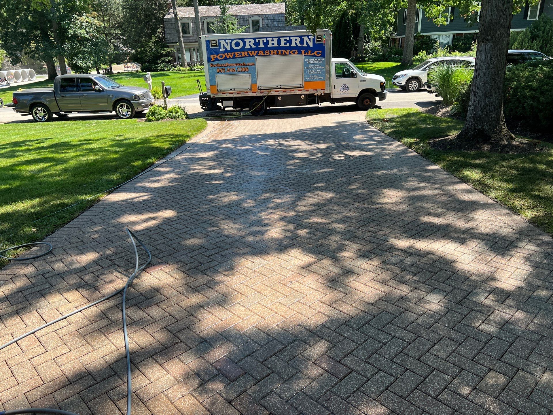 Brick paver clean, sand and seal.  using Polysweep polymeric sand by Northern Power Washing LLC.