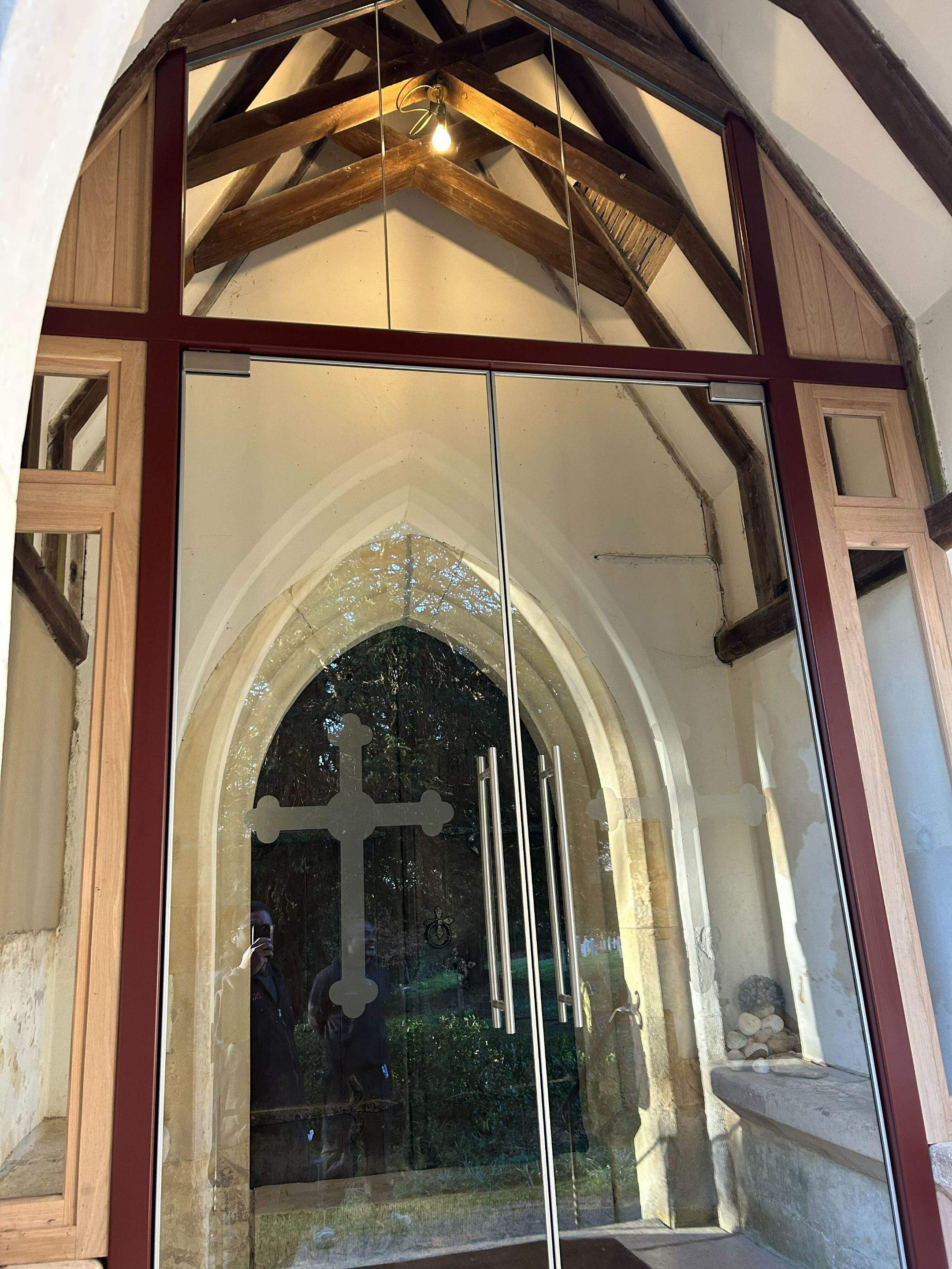 Case Study - Frameless Glass Church Entrance | Church of the Holy Ascension, Hyde 7 Patch fittngs on Church Entrance Door