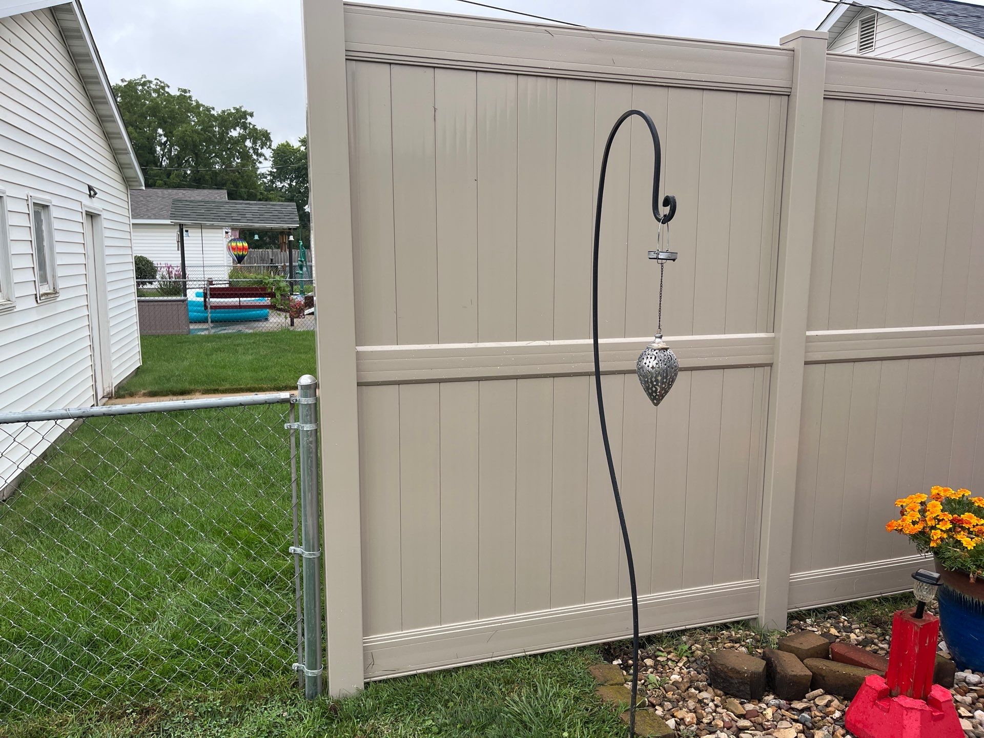 Adobe Vinyl Privacy Fence and Reinforced Double Gate Installation in Waterloo by Perfect Picket Fence and Stain
