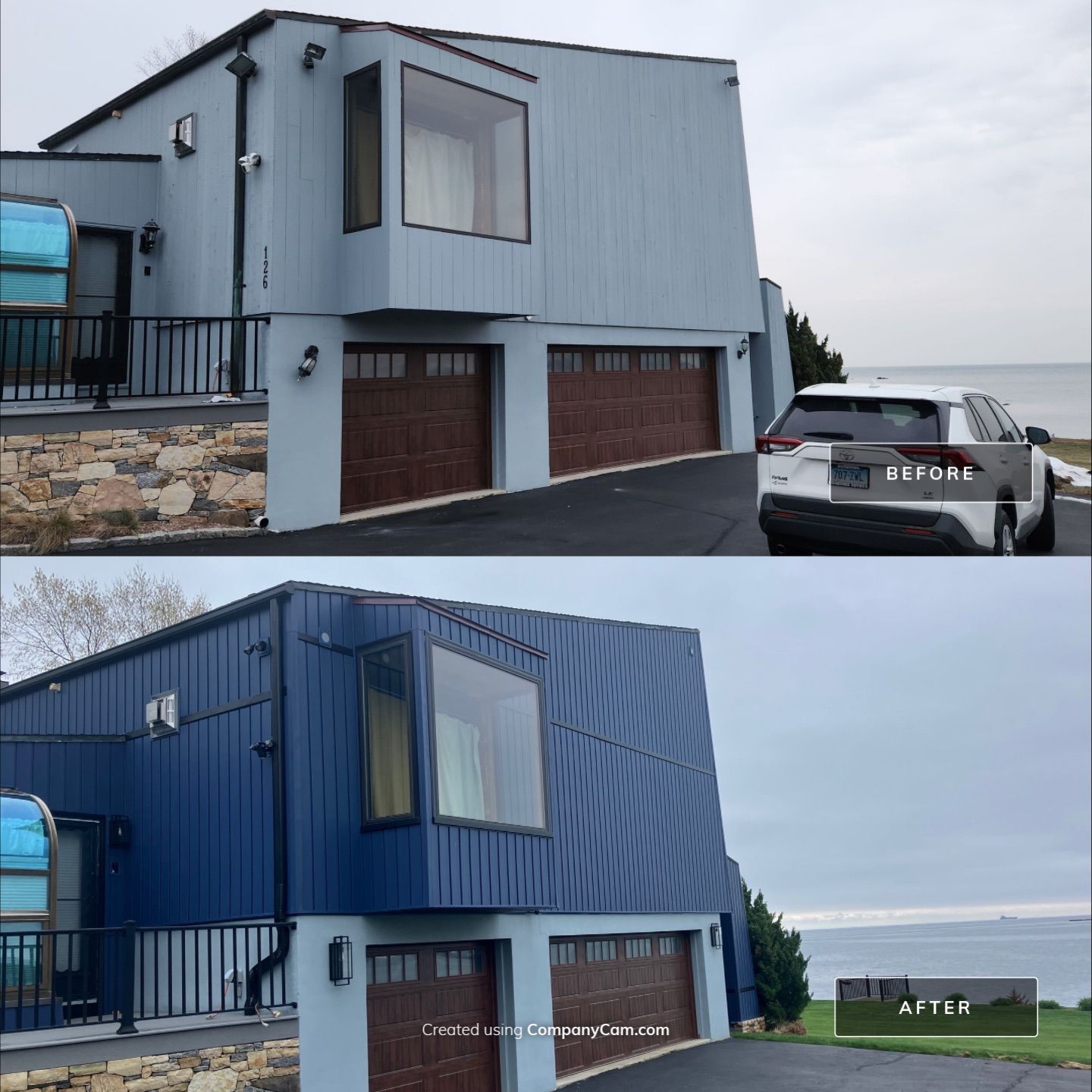 Siding Renewal with Cert S/7 Reverse Board & Batten, Midnight Blue by DiGiorgi Roofing and Siding Inc