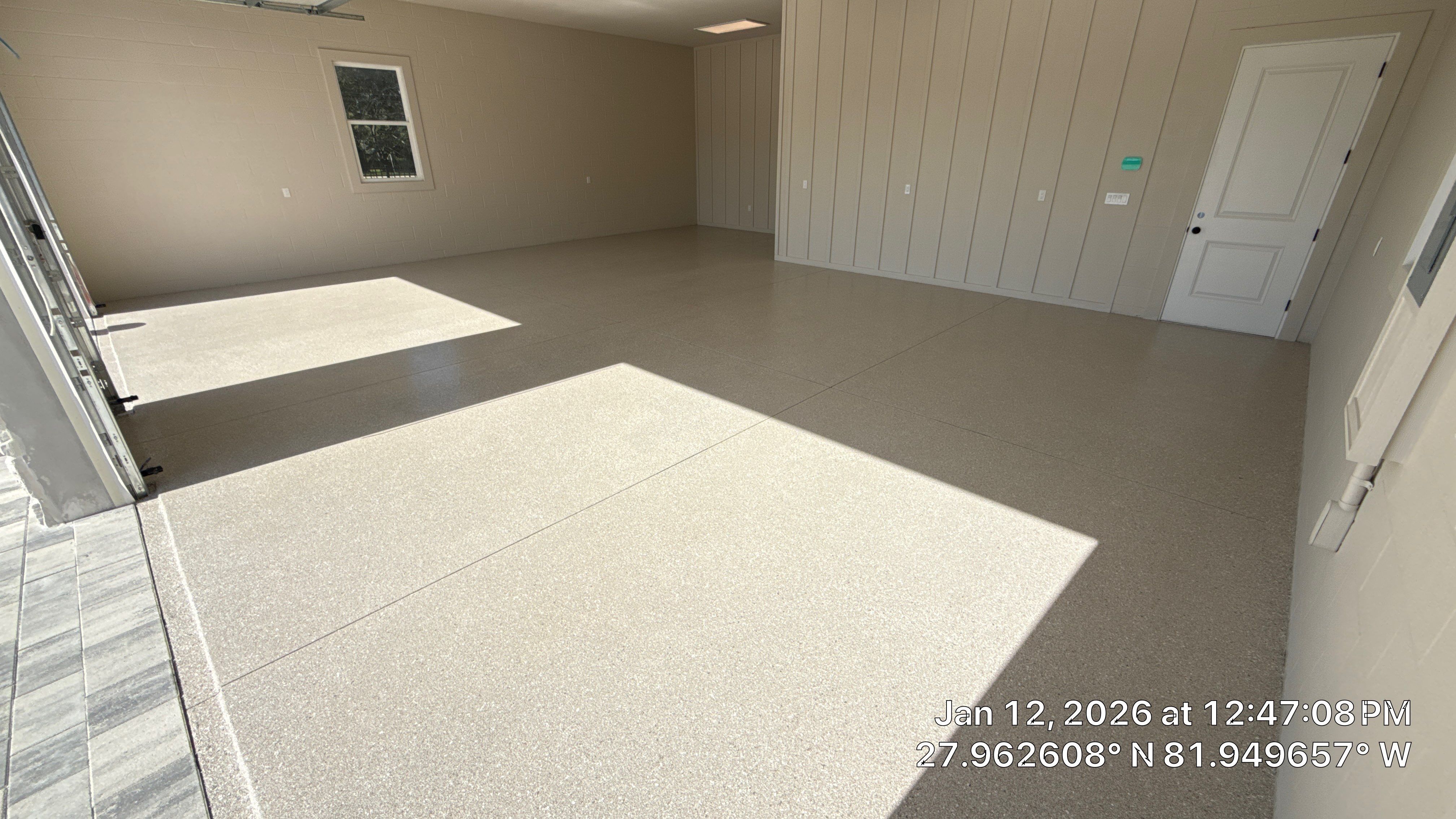 Sandstone Hybrid Flake Garage & Gravel Flake Utility Space by Performance Floors & Coating