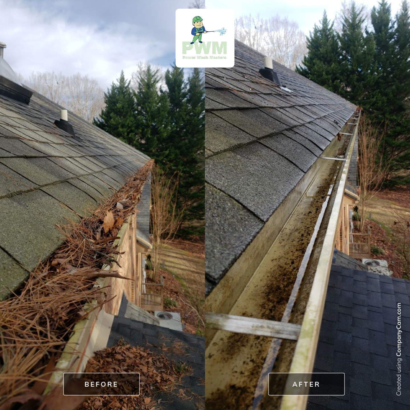 Gutter Cleaning using water by Power Wash Masters LLC