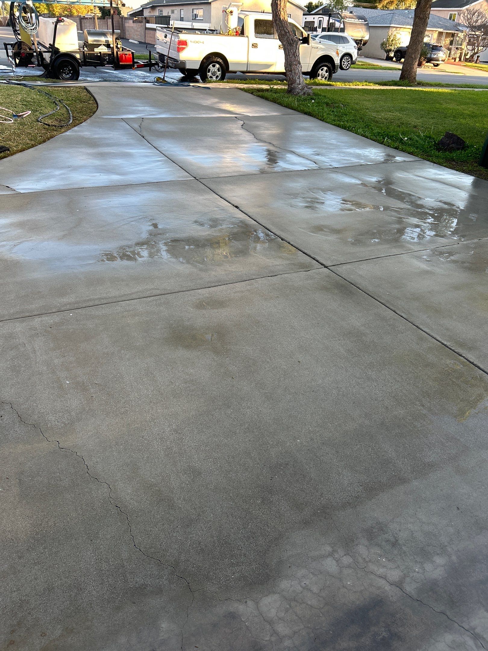 Hot Water Concrete Cleaning Driveway & Patio In La Mirada, CA by La Power Washing Inc