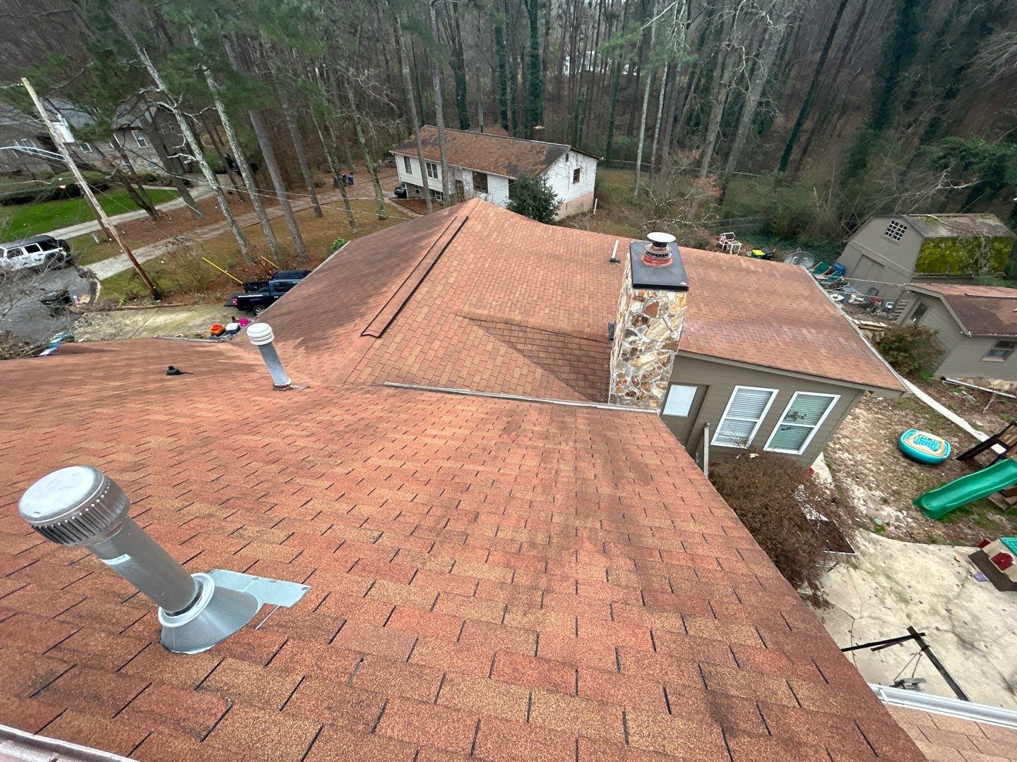 Roof replaced through insurance installation GAF Barkwood by Georgia Roof Advisors
