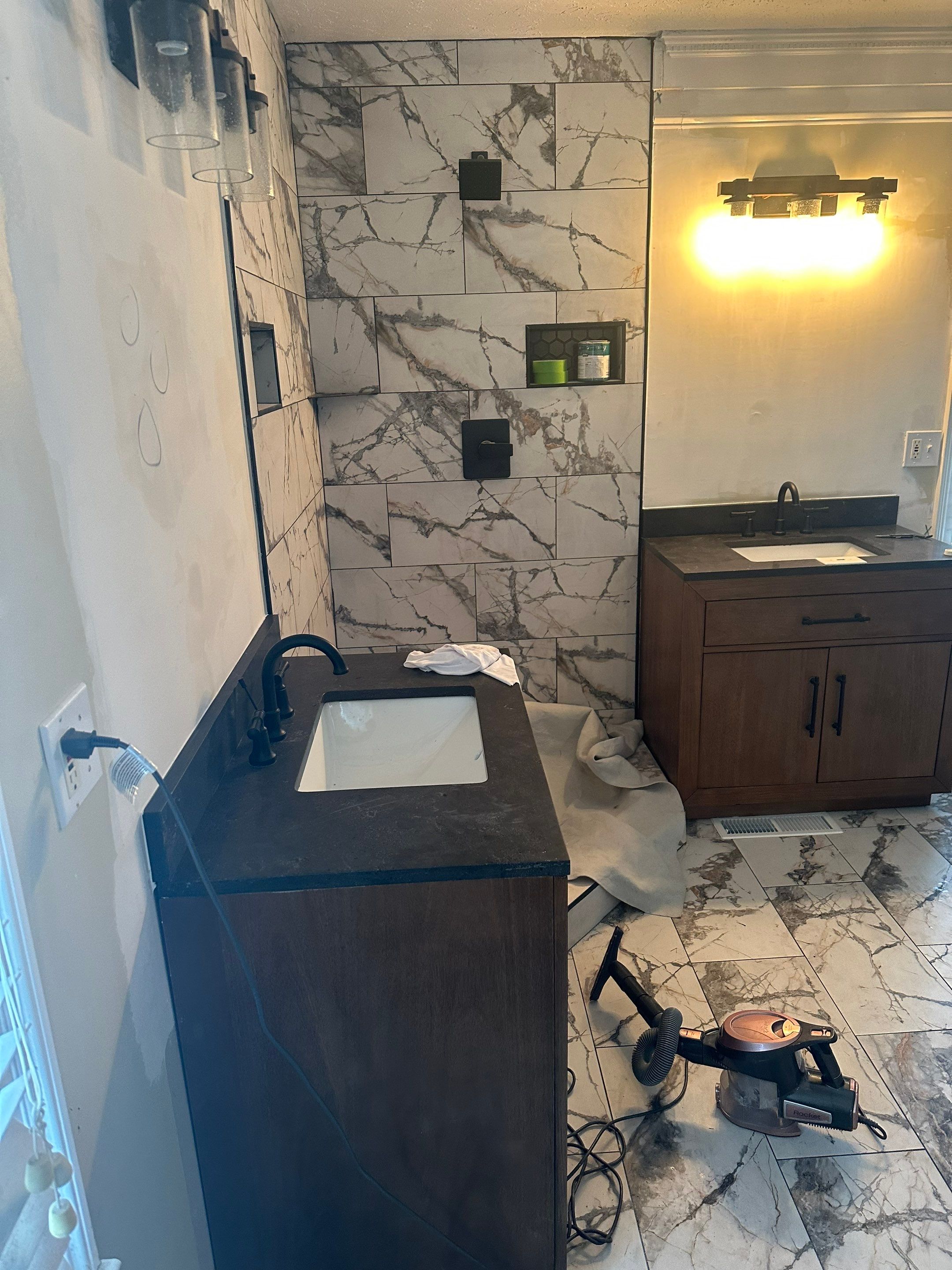 Bathroom Remodel using Soaker tub, vanities, tile, new shower by Baxter Professional LLC