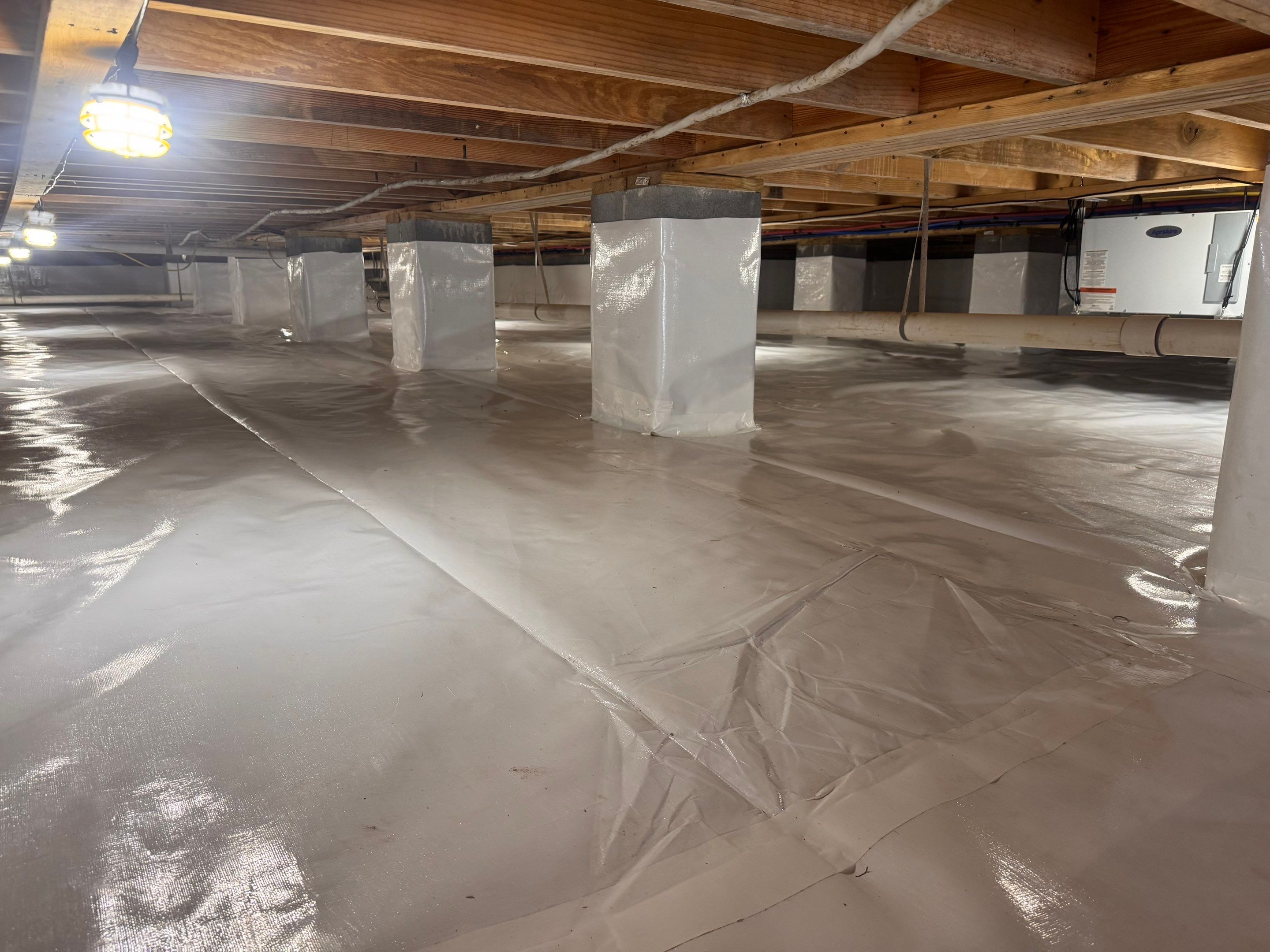 Premium Encapsulation with 20Mil, Borafoam insulation and Light System. by Impact Crawlspace