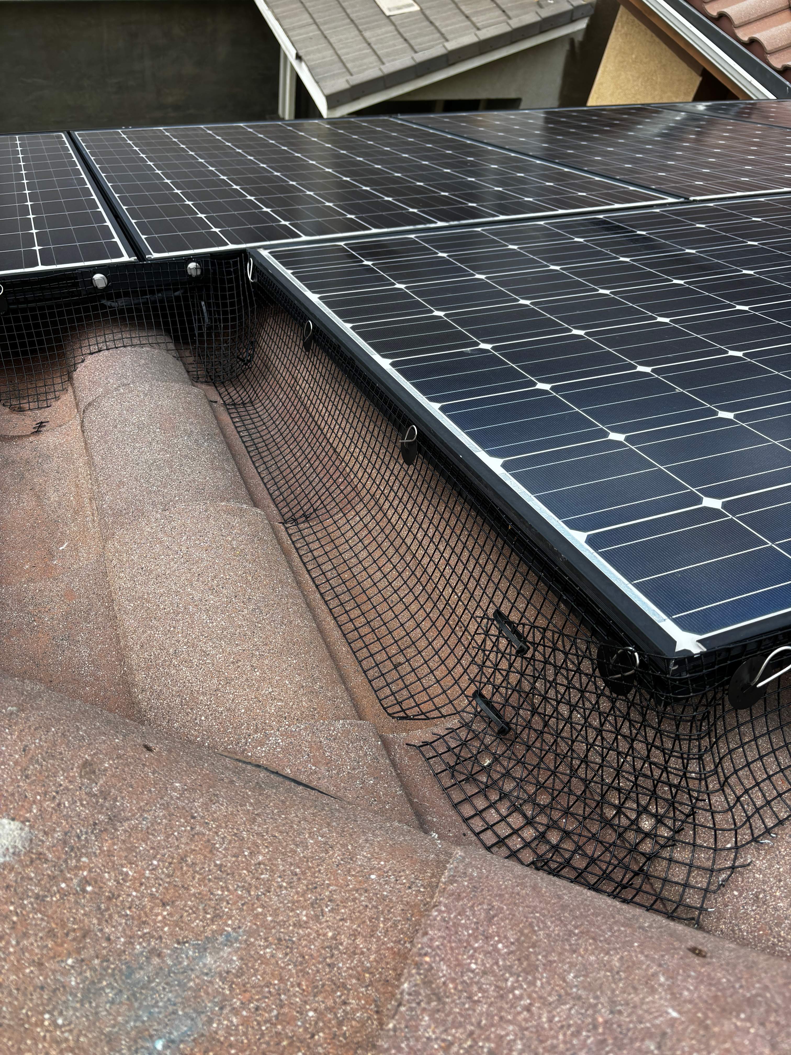 Completed Solar Panel Bird Proofing Project in Fontana Ca by Palm Coast Solar Cleaning