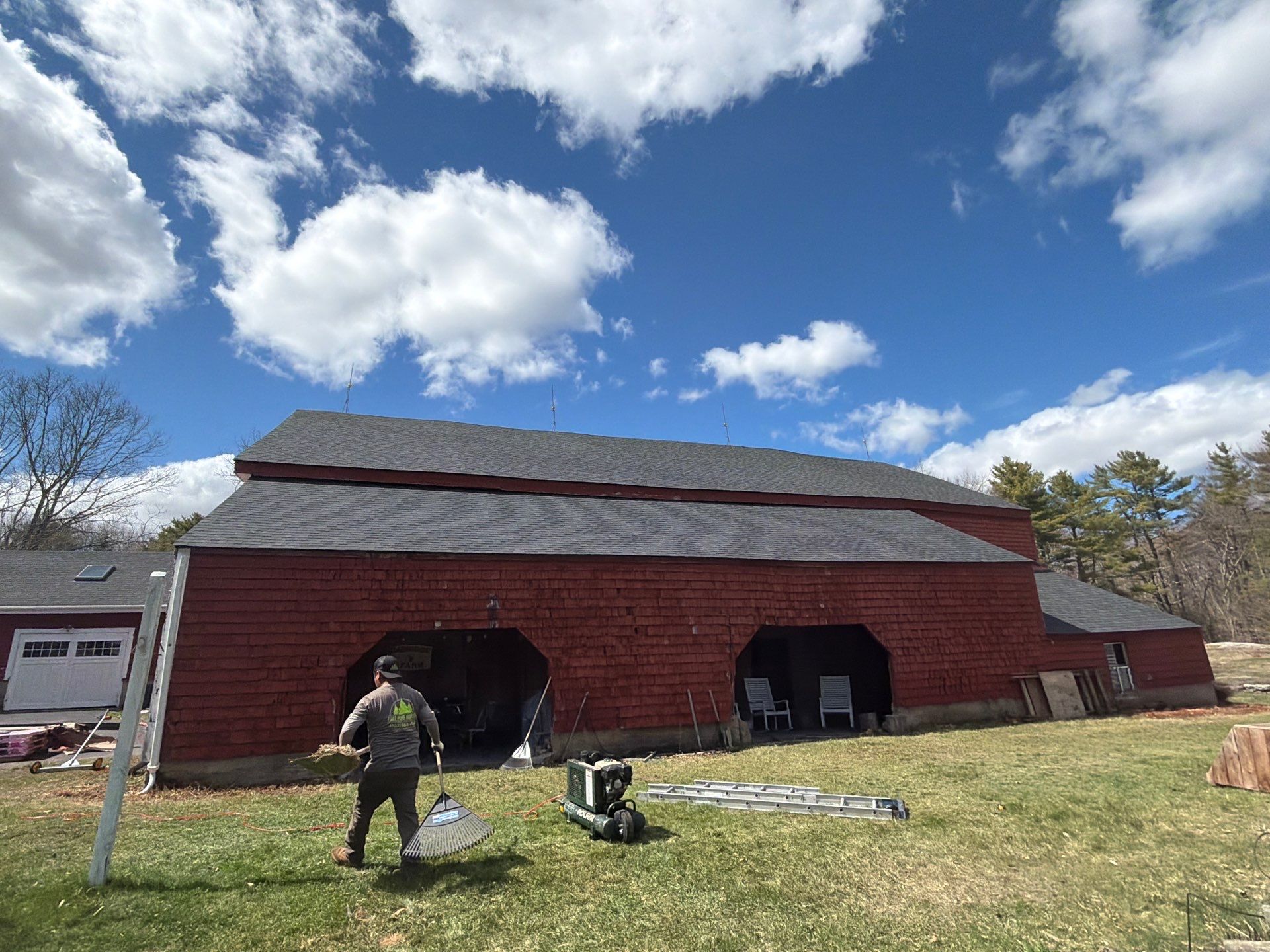 Architectural Shingle Roof Replacement for Red Barn in Falmouth by Tall pine roofing