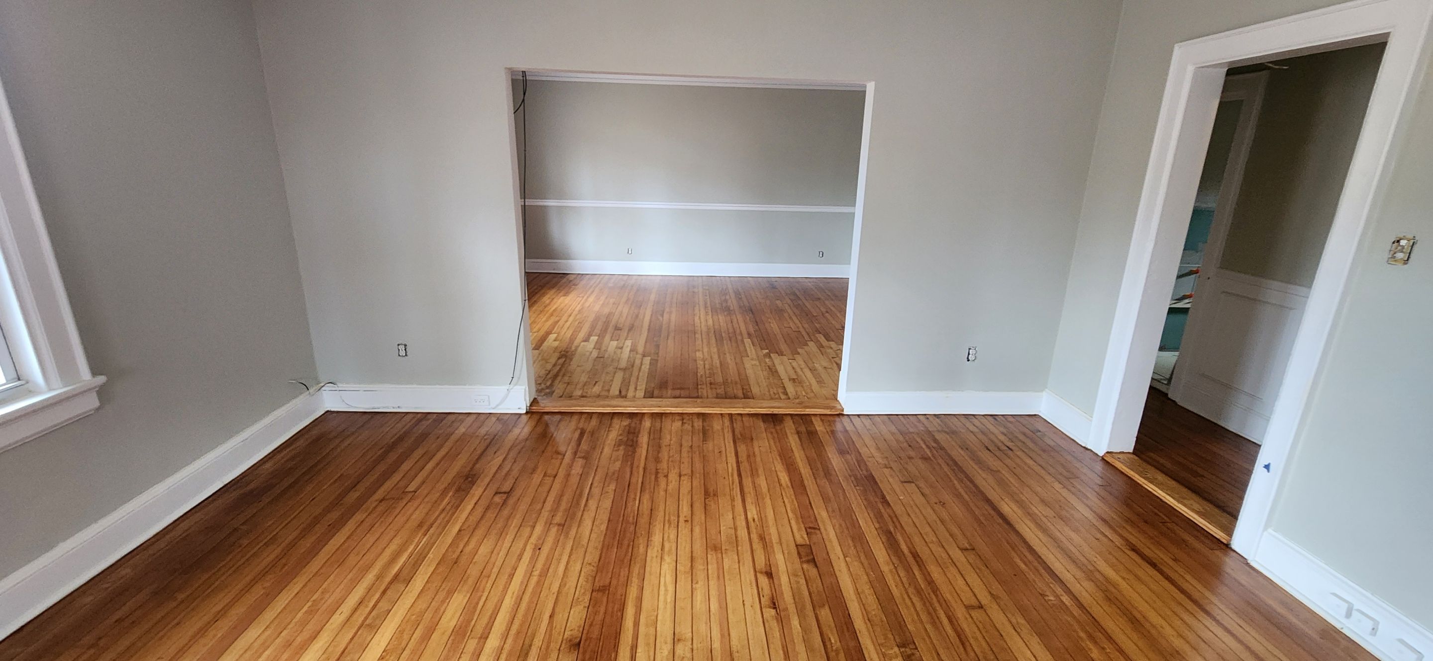 Sand & Refinish with Board Repair using Duraseal Golden Oak and Coffee Brown w/ Loba Satin Finish by Footprints Floors Morristown