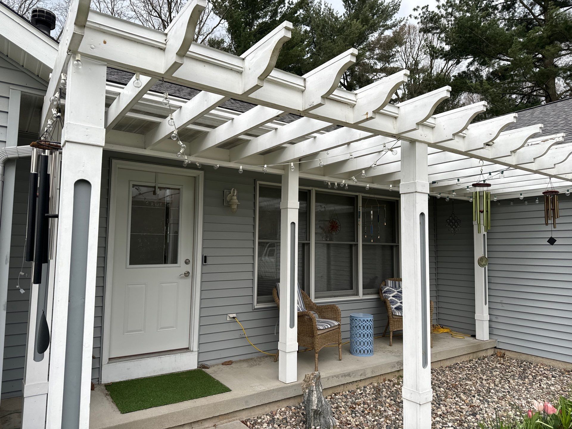 Repaint bedroom furniture, Pergola, and doors. Stain decking by Gordon Painting