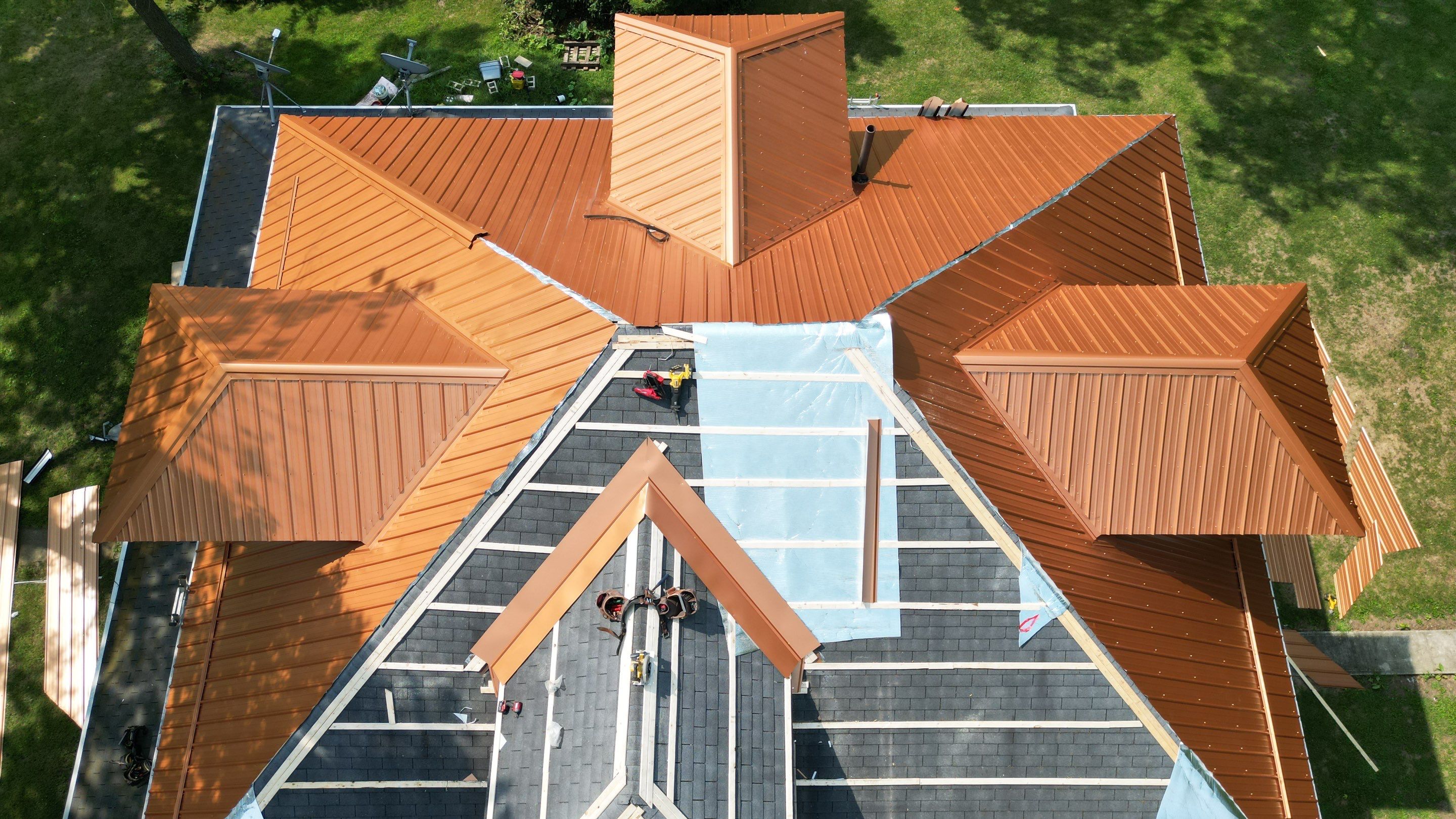Residential Roofing Installation using Performance Panel Metal - Copper Metallic by RoofX 