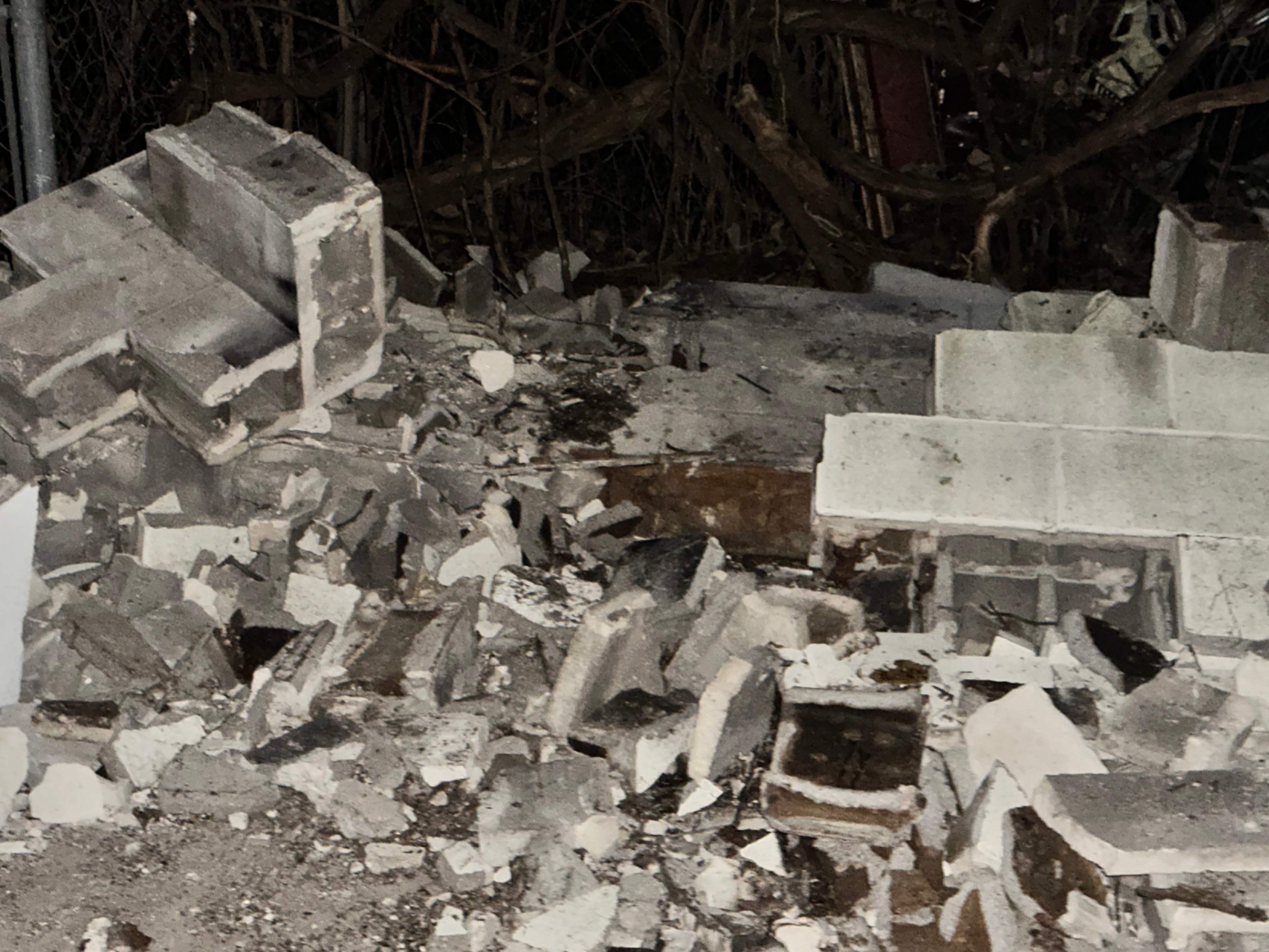 Demoed Cinderblock Wall by Rockwall Honey Bee Company