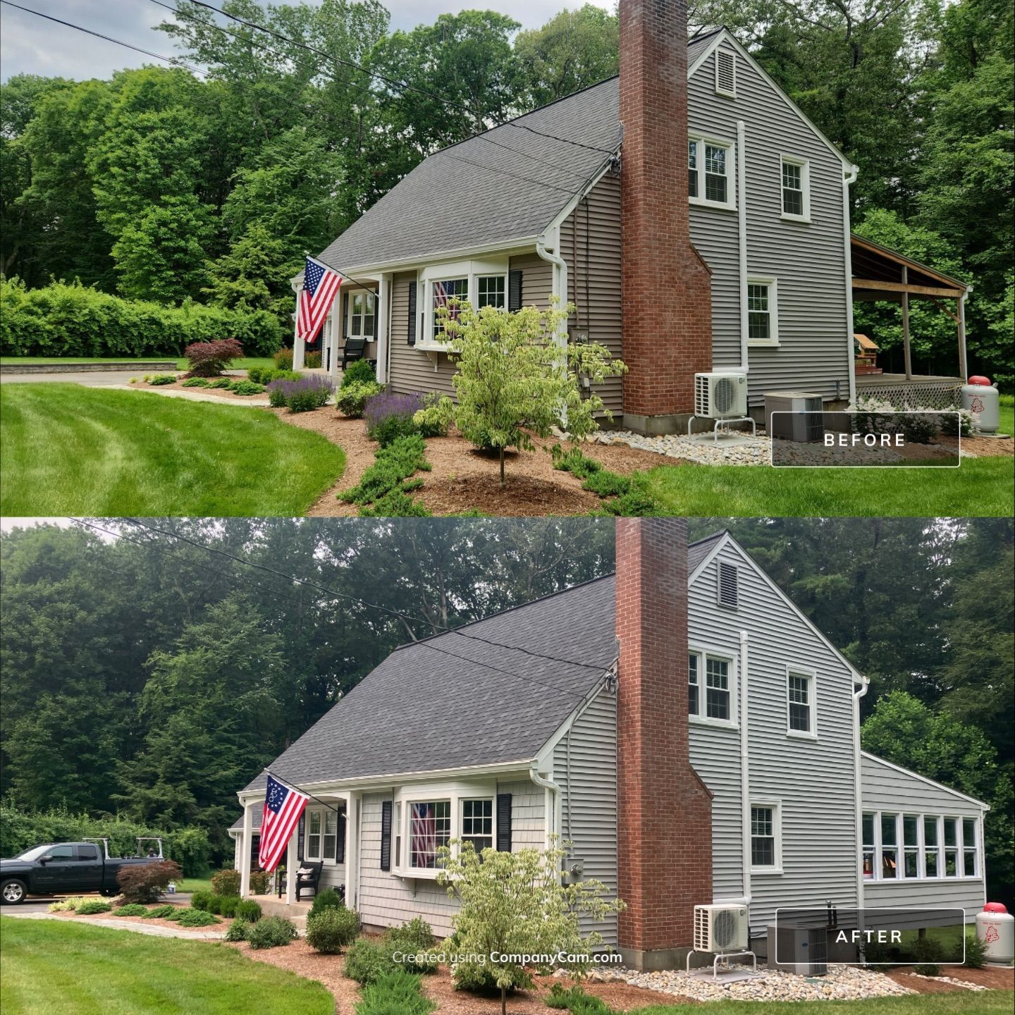 Siding Transformation with Cert Cedar Impressions D/7 Perfection Straight Bottom, Sterling Gray, and Cert Monogram D/4 x 12'6" Clapboard, Sterling Gray by DiGiorgi Roofing and Siding Inc