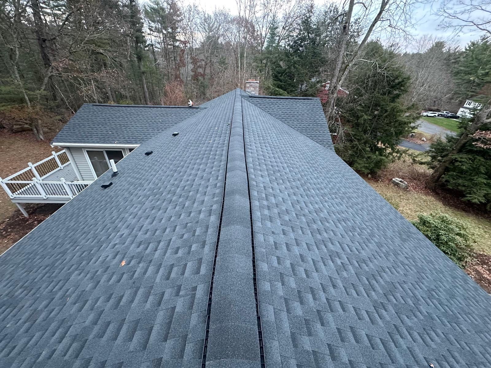 GAF Charcoal Roof Replacement with Vent Leak Repairs, PVC Fascia & Leaf Guard Gutters by Sensible Home Solutions