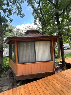 Under-Deck White Gutters & Gazebo Gutters with Leaf Blaster Pro – Clear Lake, MN