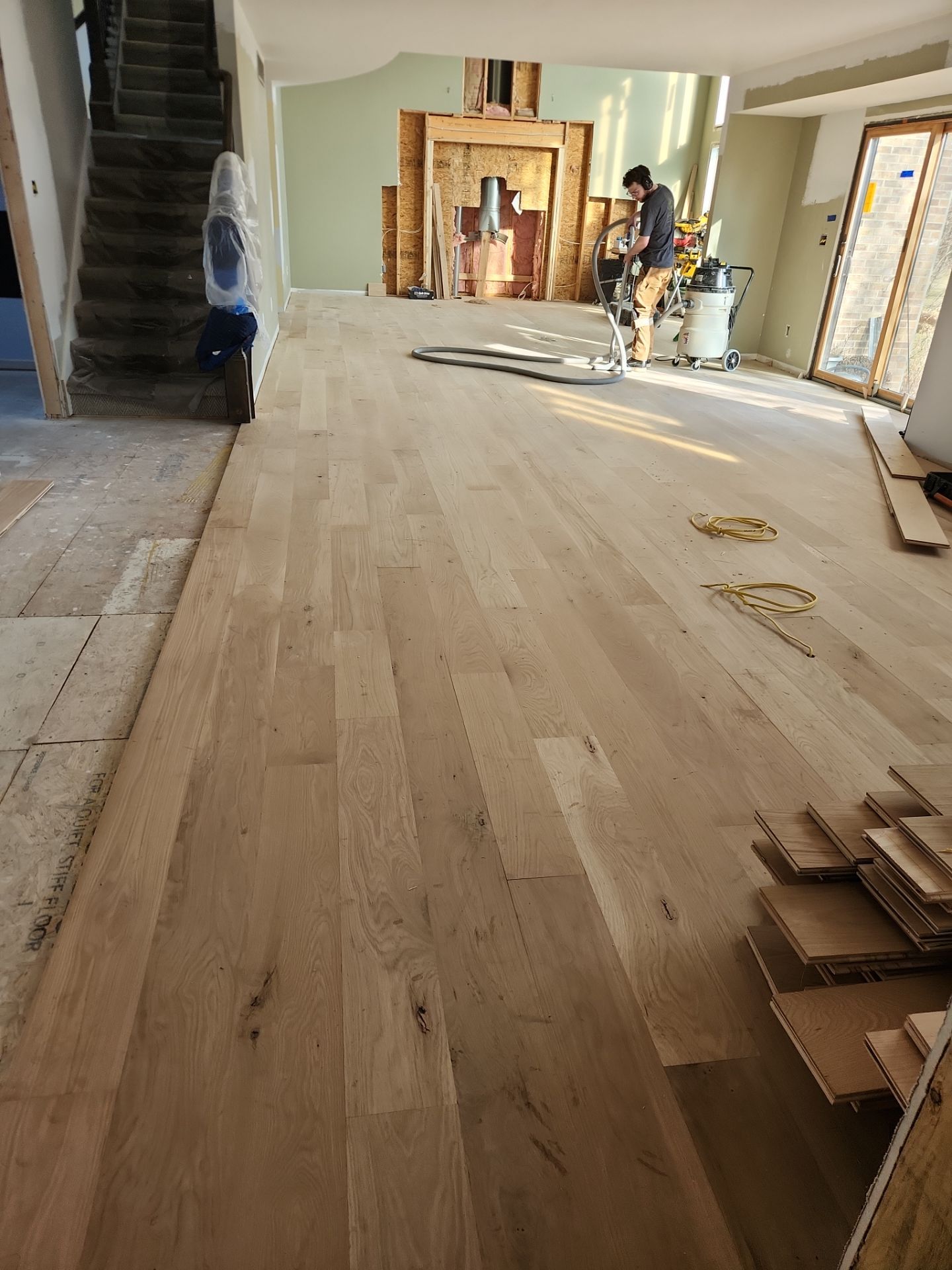  7 inch wide engineered  White Oak site sand and finish by Ann Arbor Hardwoods 
