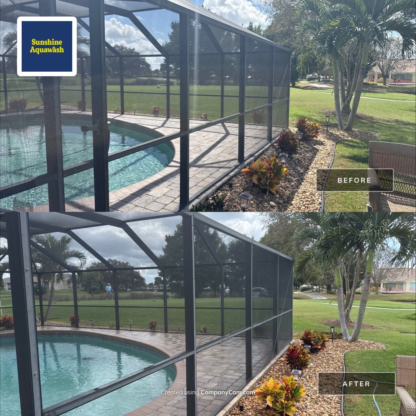 Paver Pool Deck Cleaning & Pool Cage Screen Cleaning in Tara Community – Bradenton, FL by Sunshine AquaWash