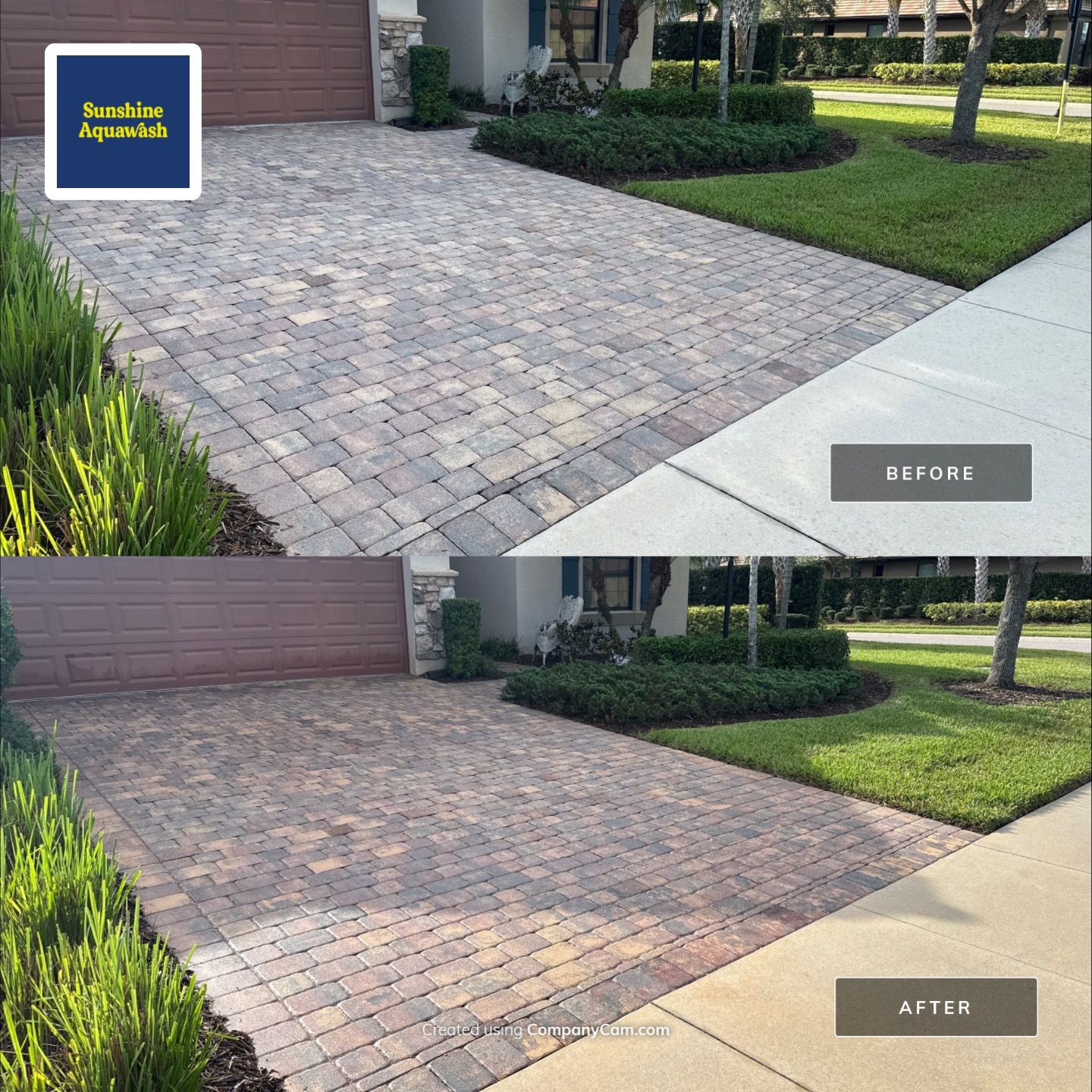 Paver Driveway & Sidewalk Cleaning – Del Webb Community, Lakewood Ranch, FL by Sunshine AquaWash