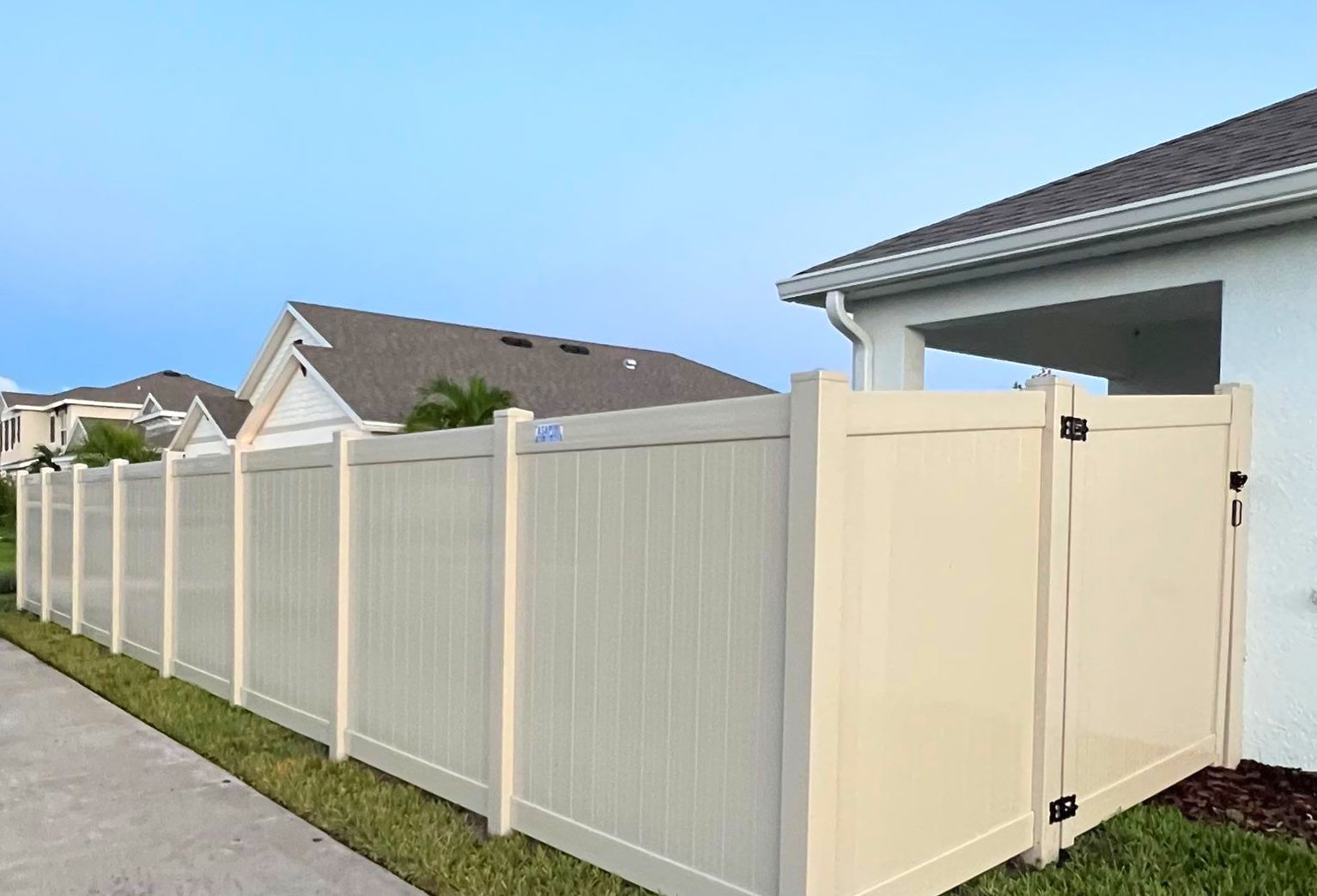 Vinyl Fence Installation using Tan Vinyl Privacy Fence by Asap fence and gates, LLC