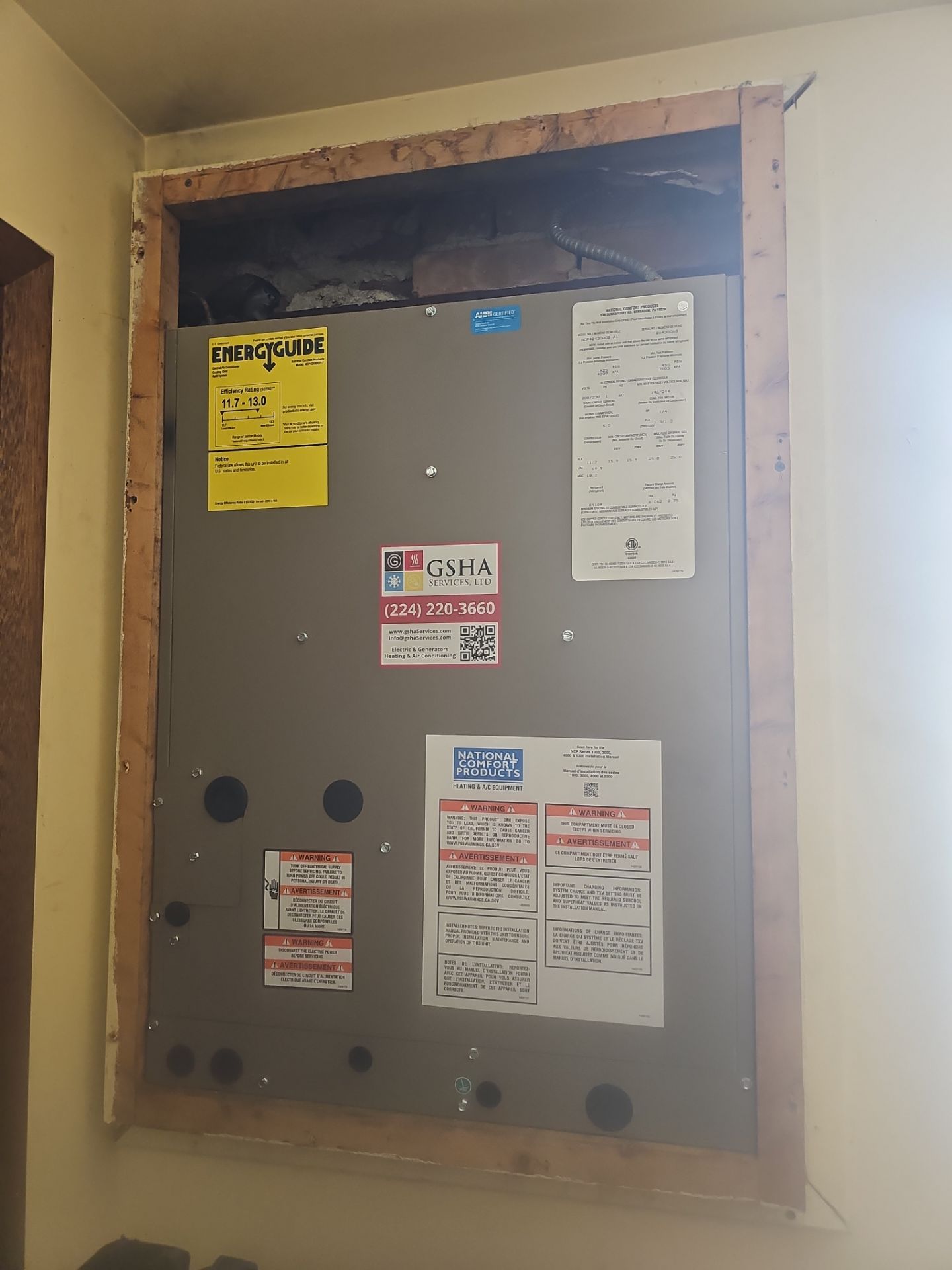 National Comfort Products Wall Air Conditioner Installation by GSHA Services LTD