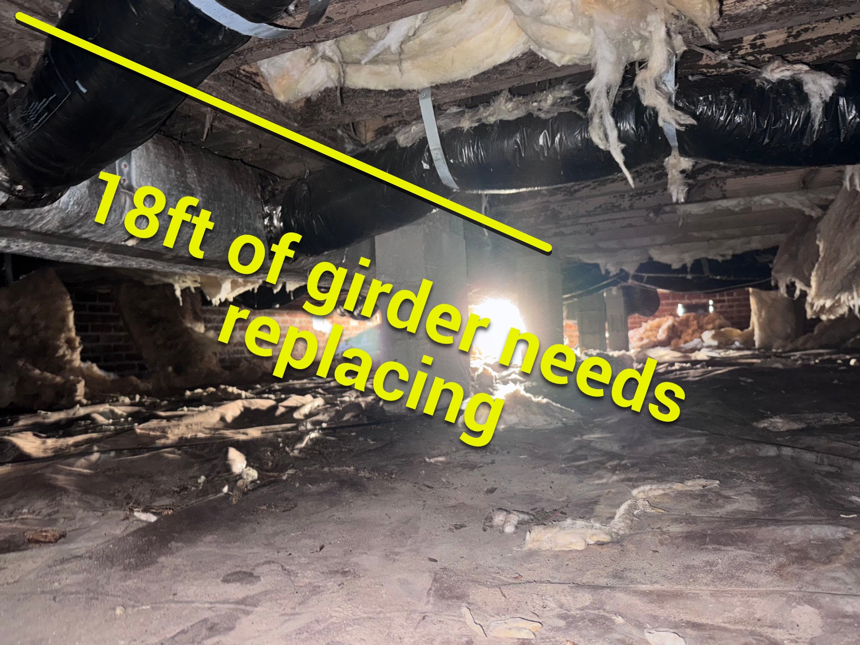 Structural Repairs inludiing sub-floor removal, new floor joists installed, girder replacmeent and dropped girder installed. by Impact Crawlspace