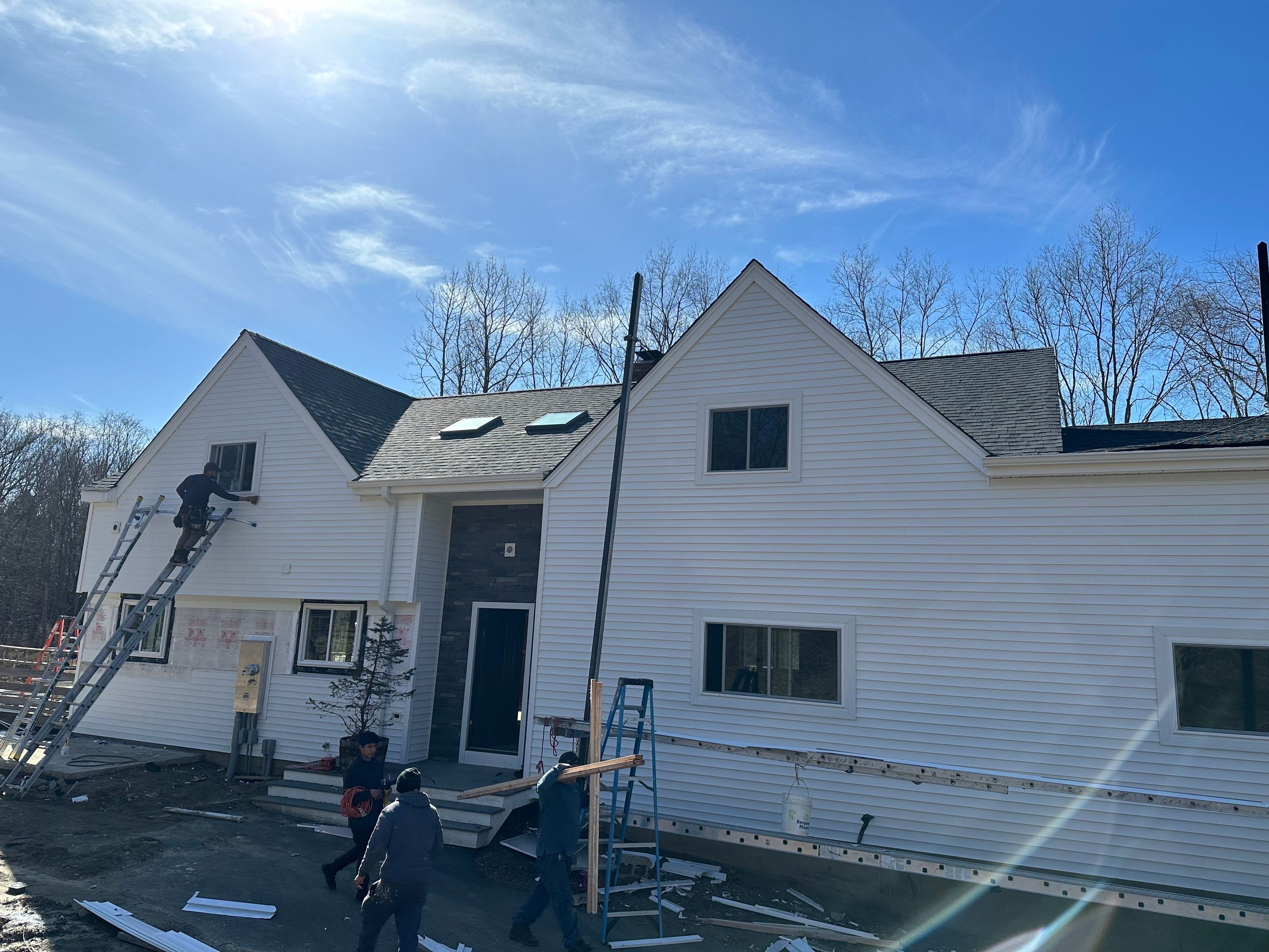 Residential Roofing Installation using Owens Corning TruDefinition Duration AR - Estate Gray & White Double 4 Siding by A Plus Exterior